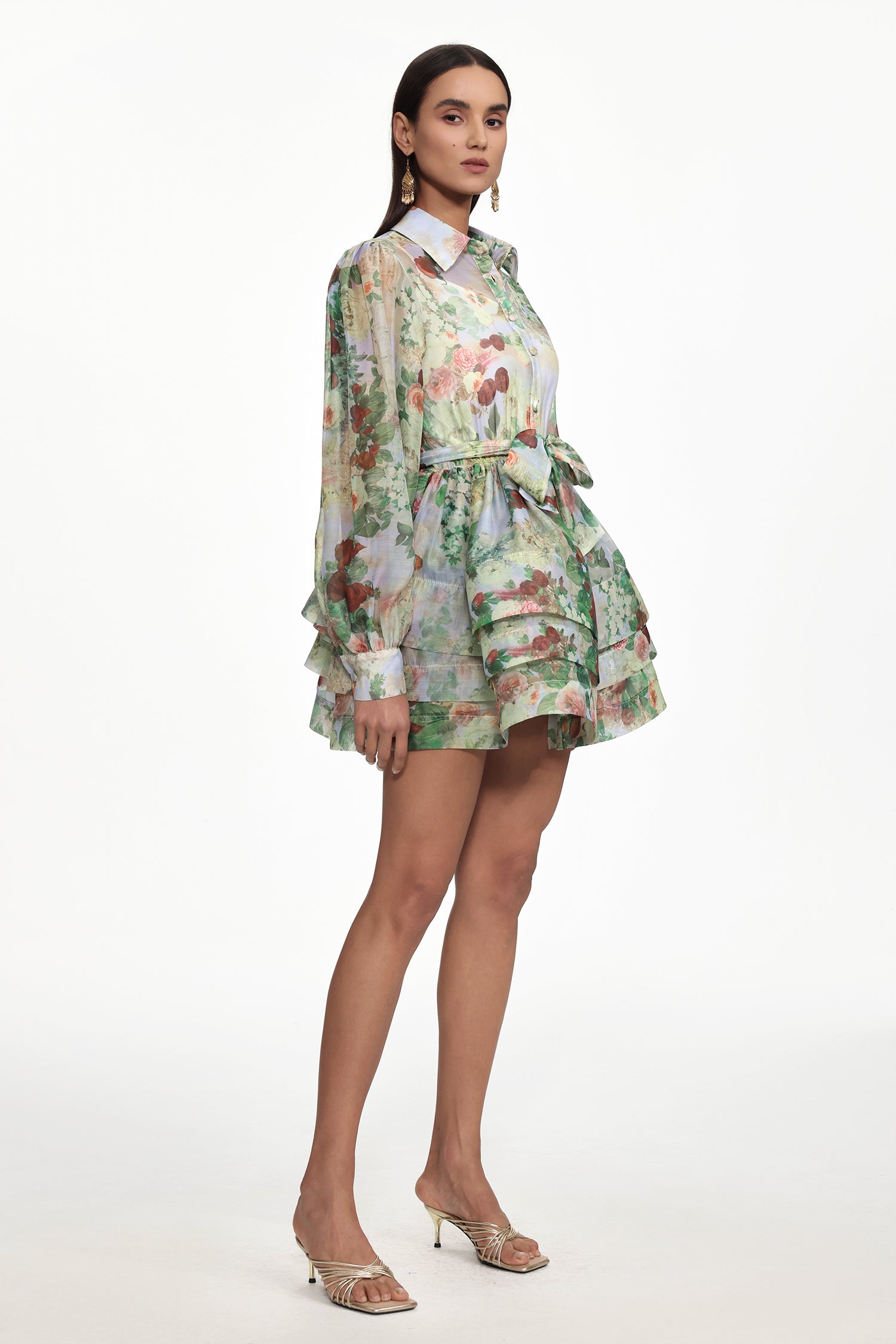 Delly Resort Flowy Long Sleeve Floral Print Ruffle Woven Mini Dress	