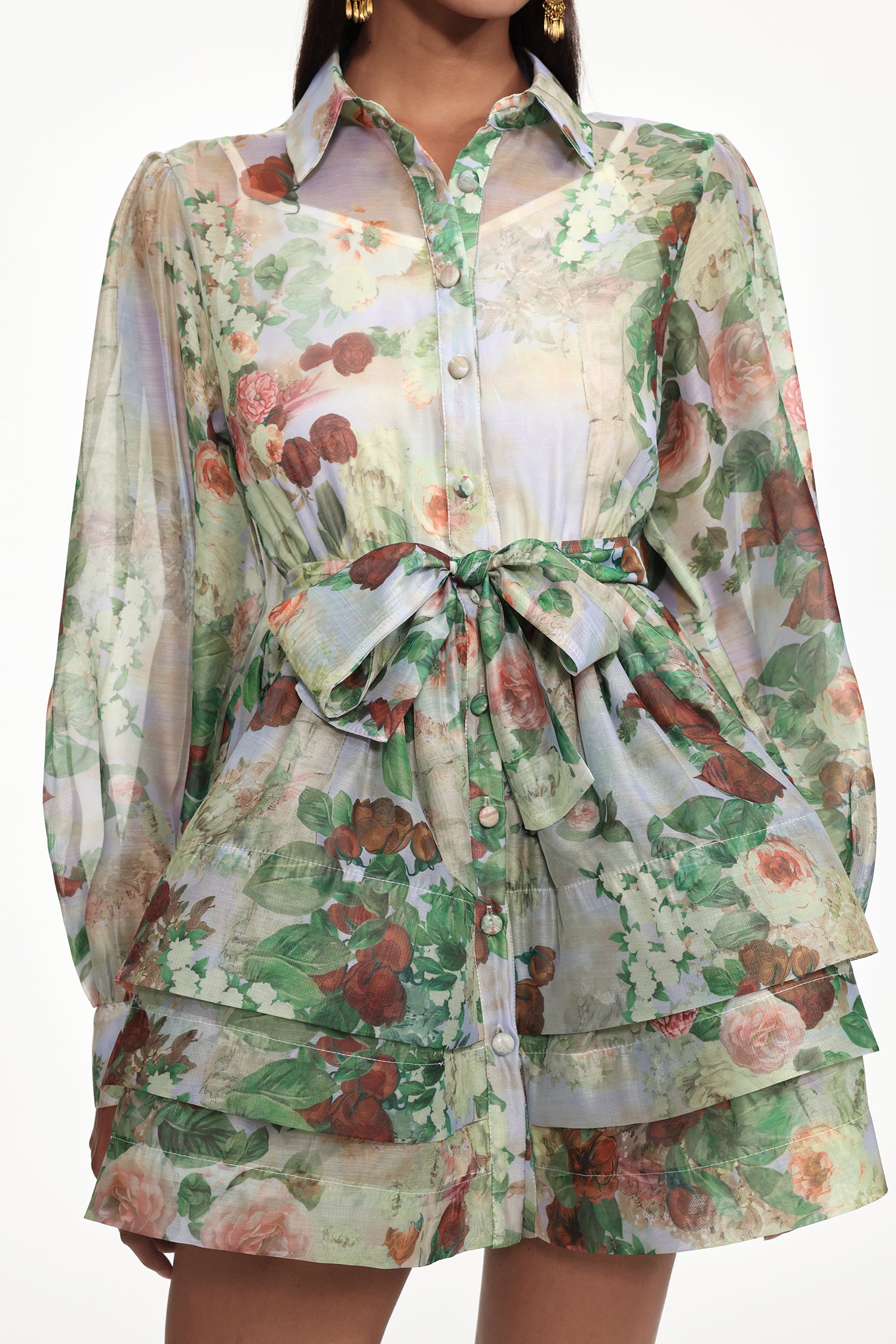 Delly Resort Flowy Long Sleeve Floral Print Ruffle Woven Mini Dress	