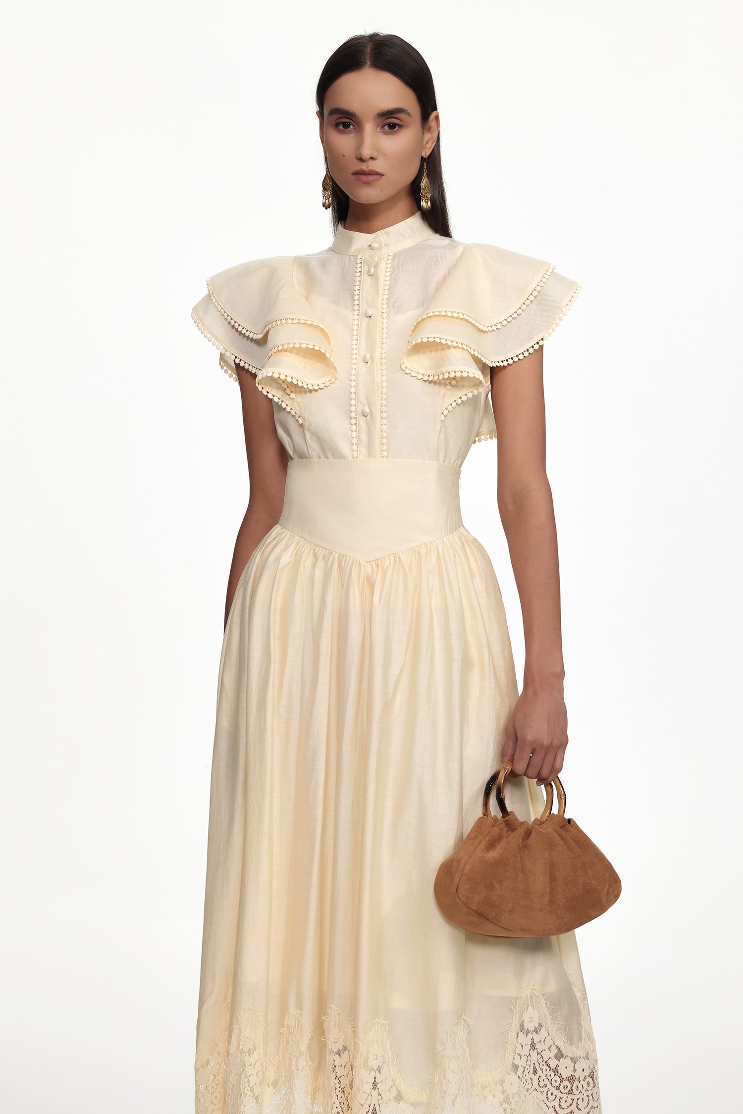 Mafalda Resort Flowy Short Sleeve Ruffle Woven Top and Skirt Set	