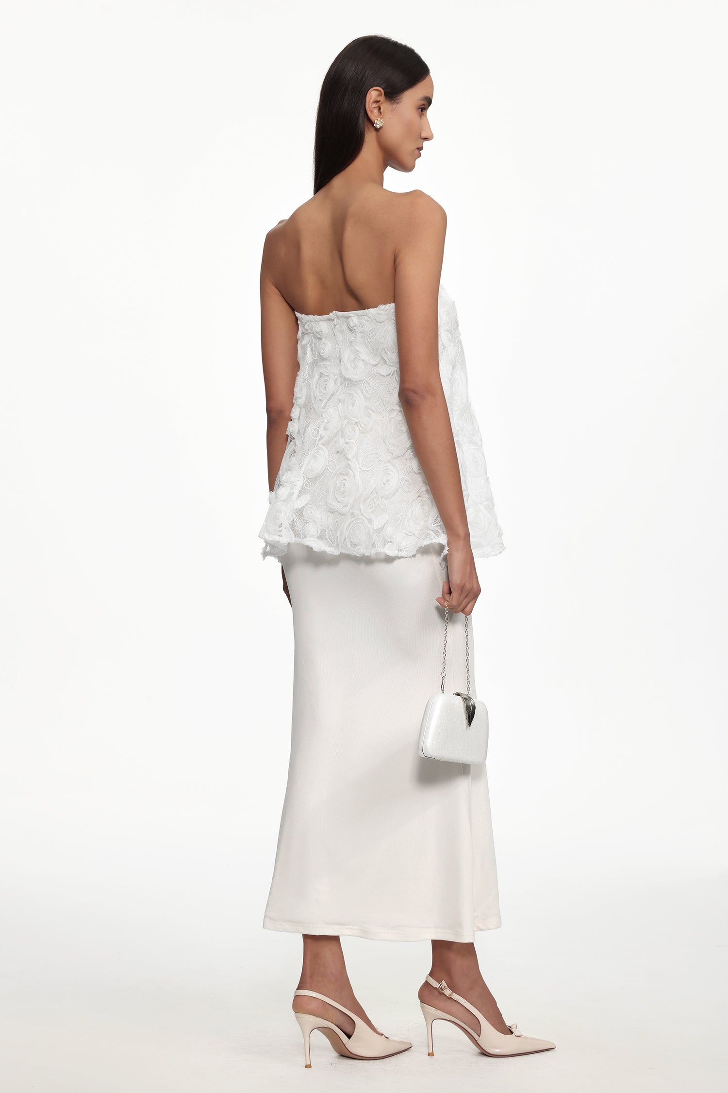 Riana Resort Flowy Strapless Floral Woven Top and Skirt Set	