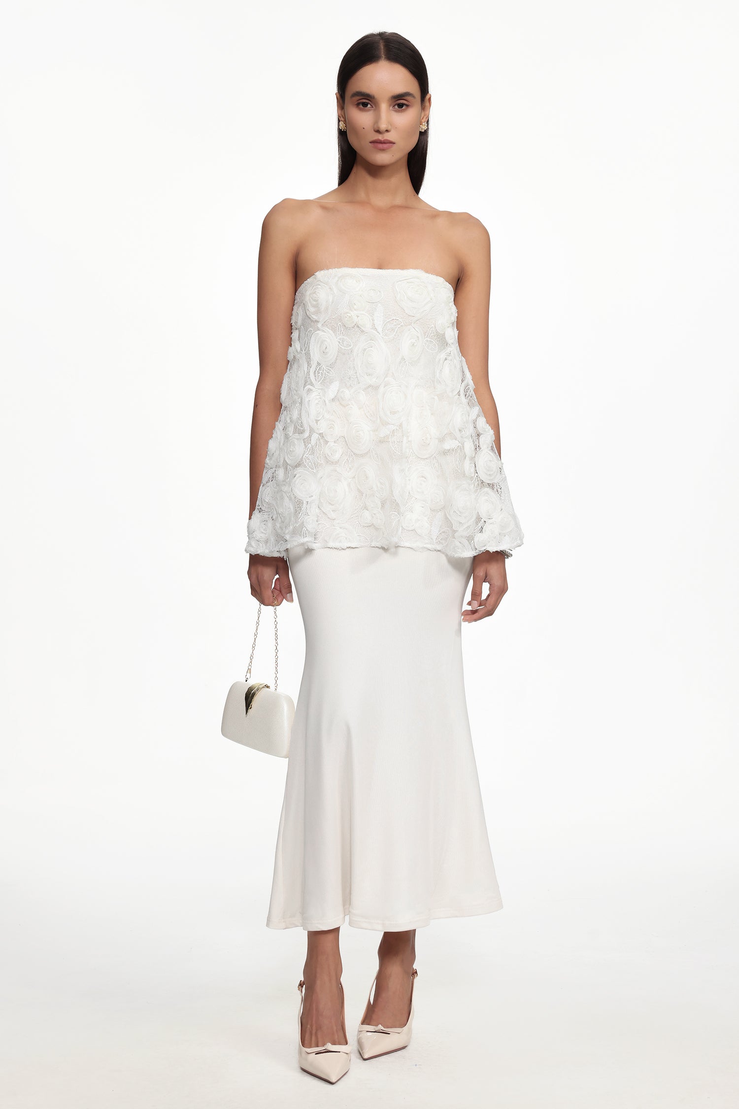 Riana Resort Flowy Strapless Floral Woven Top and Skirt Set	