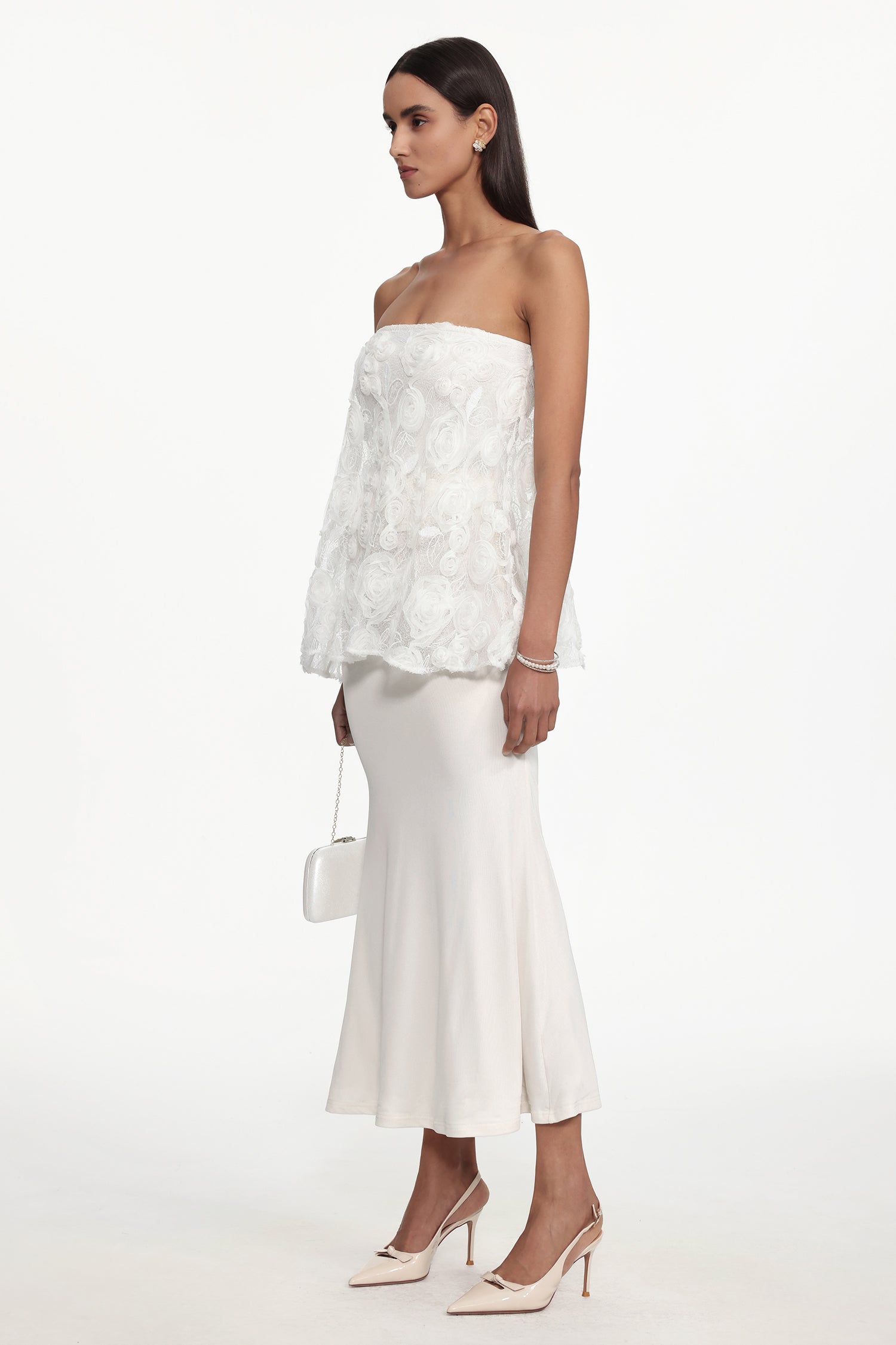 Riana Resort Flowy Strapless Floral Woven Top and Skirt Set	