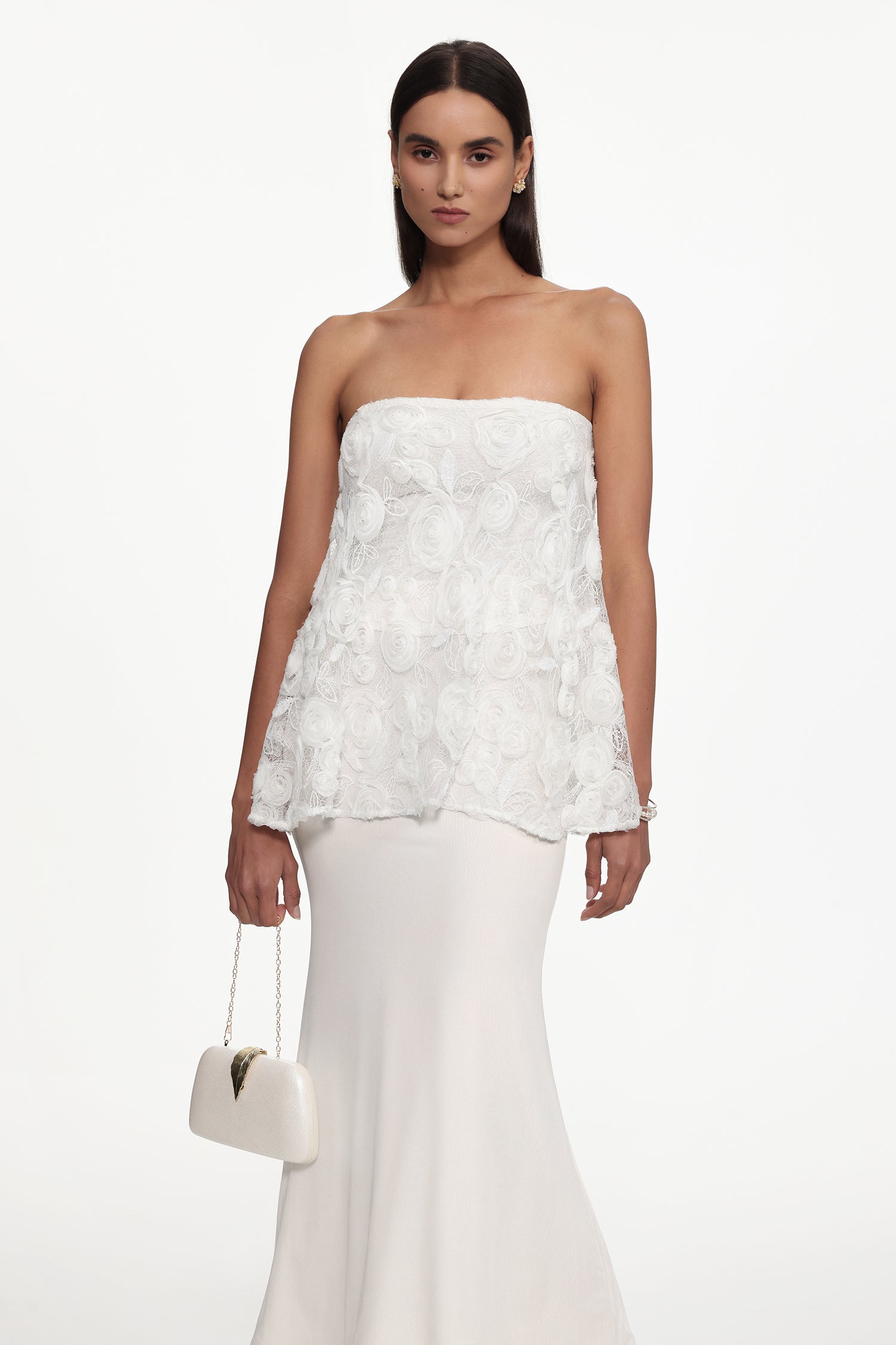 Riana Resort Flowy Strapless Floral Woven Top and Skirt Set	