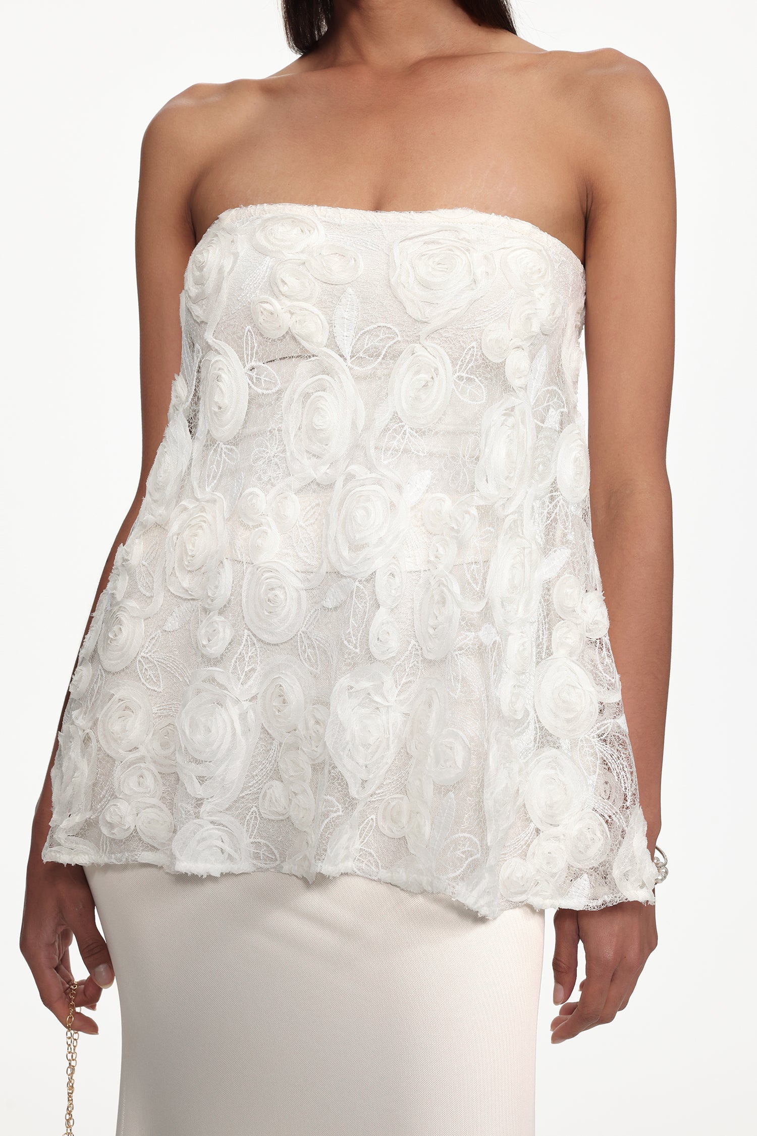 Riana Resort Flowy Strapless Floral Woven Top and Skirt Set	