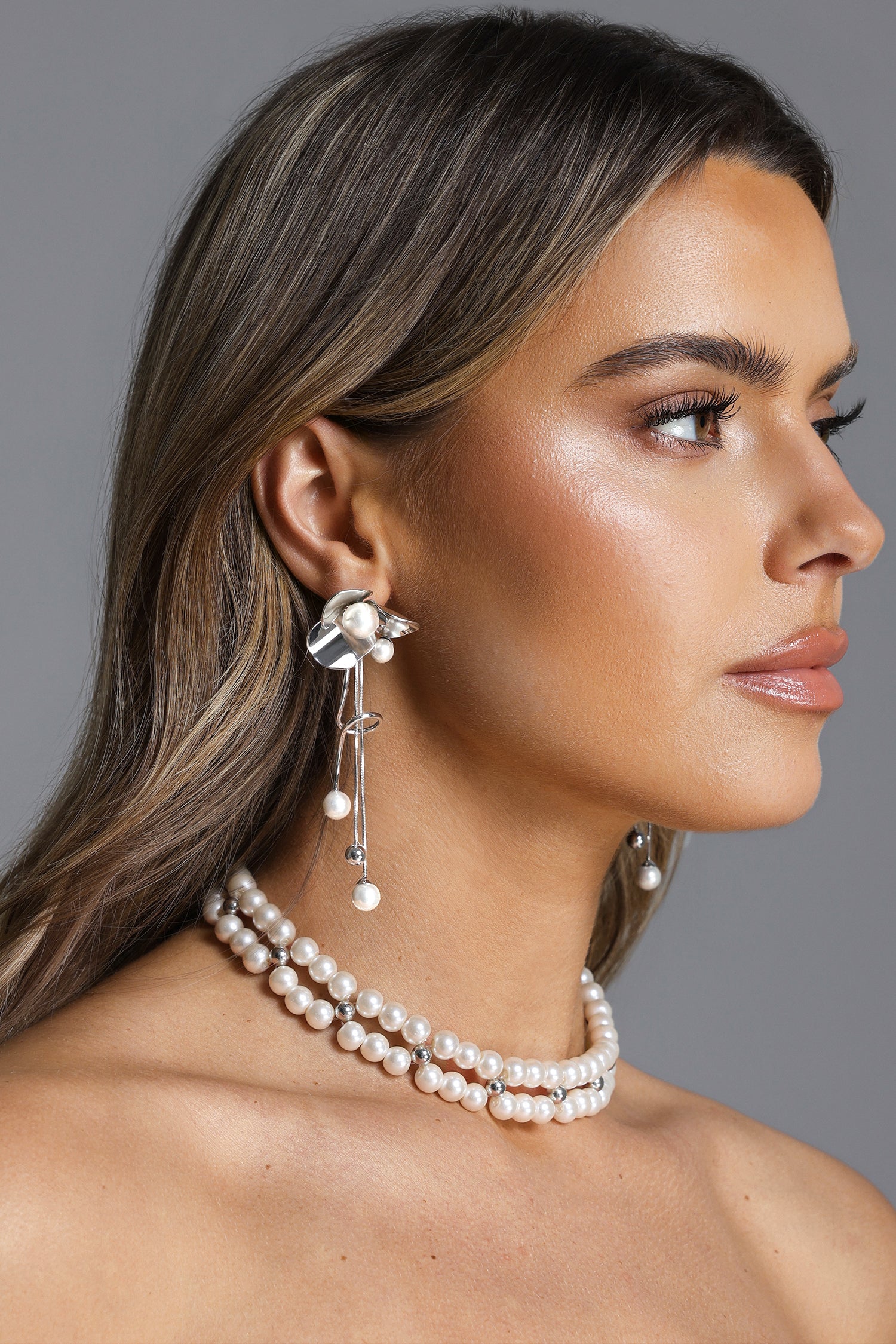 Elspeth Flower Pearl Drop Earrings	