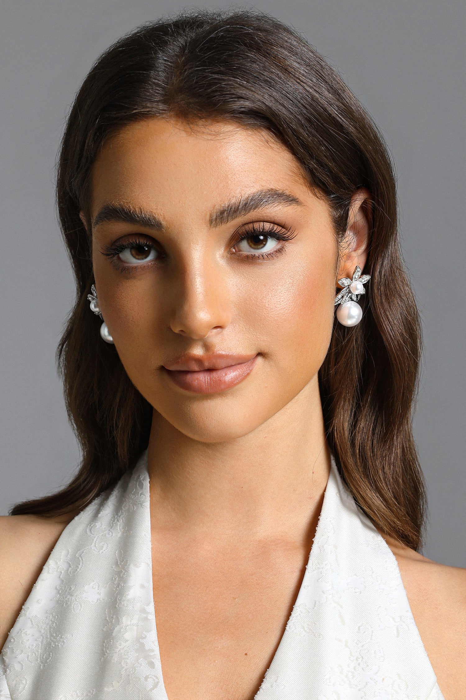 Elaba Flower Pearl Diamond Earrings	