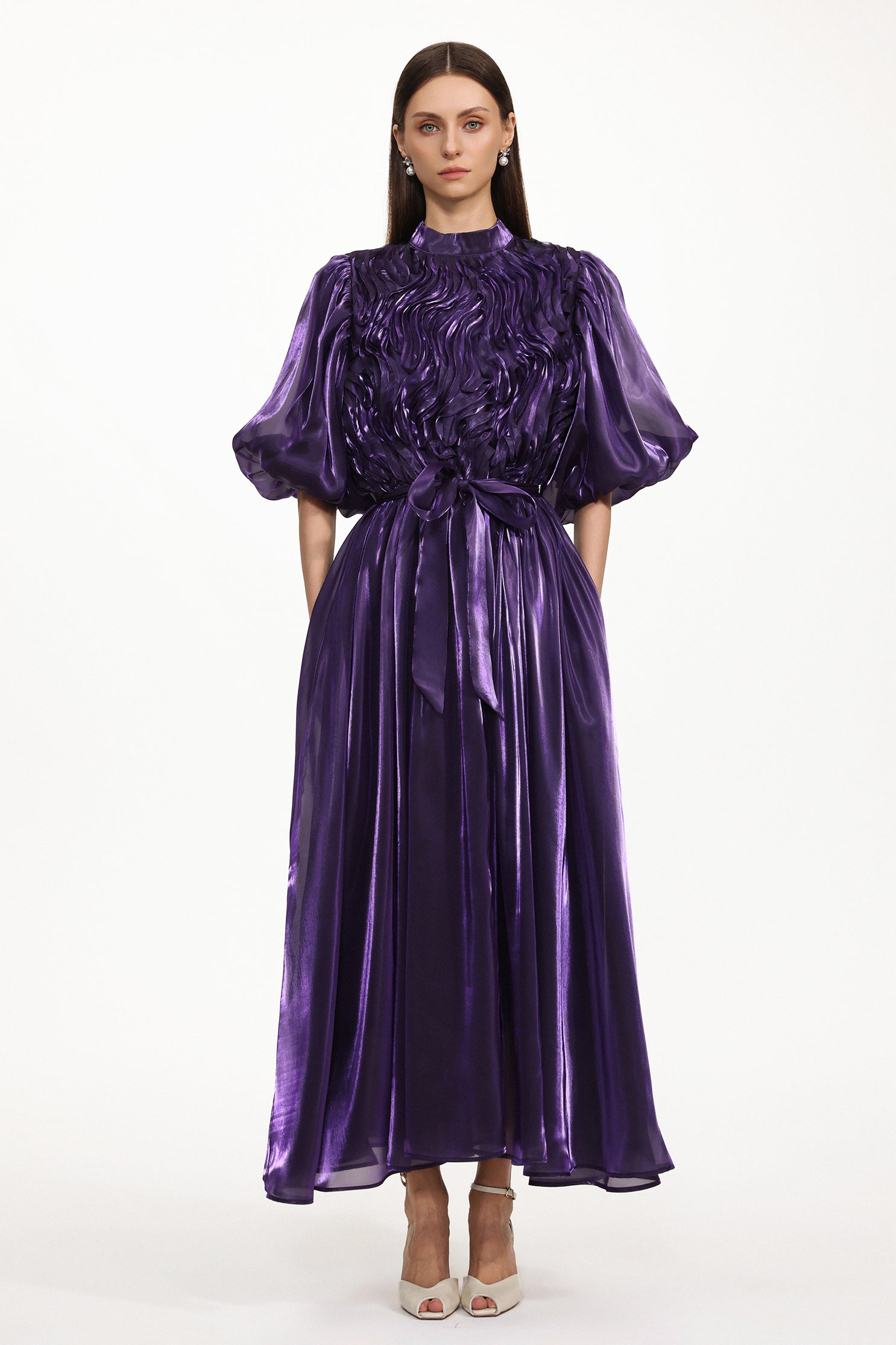 Haven Resort Flowy Puff Sleeve Organza Maxi Dress	