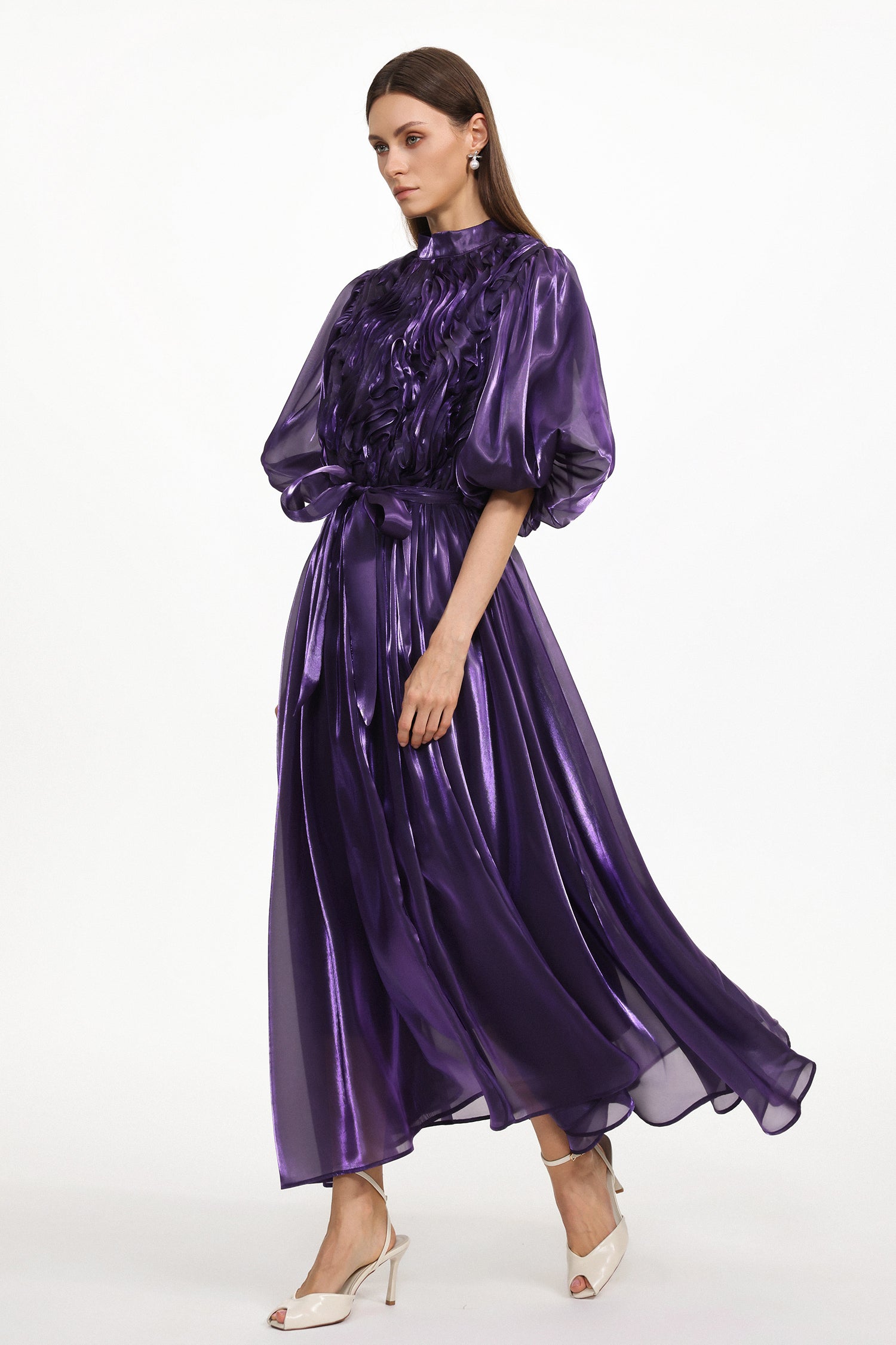 Haven Resort Flowy Puff Sleeve Organza Maxi Dress	