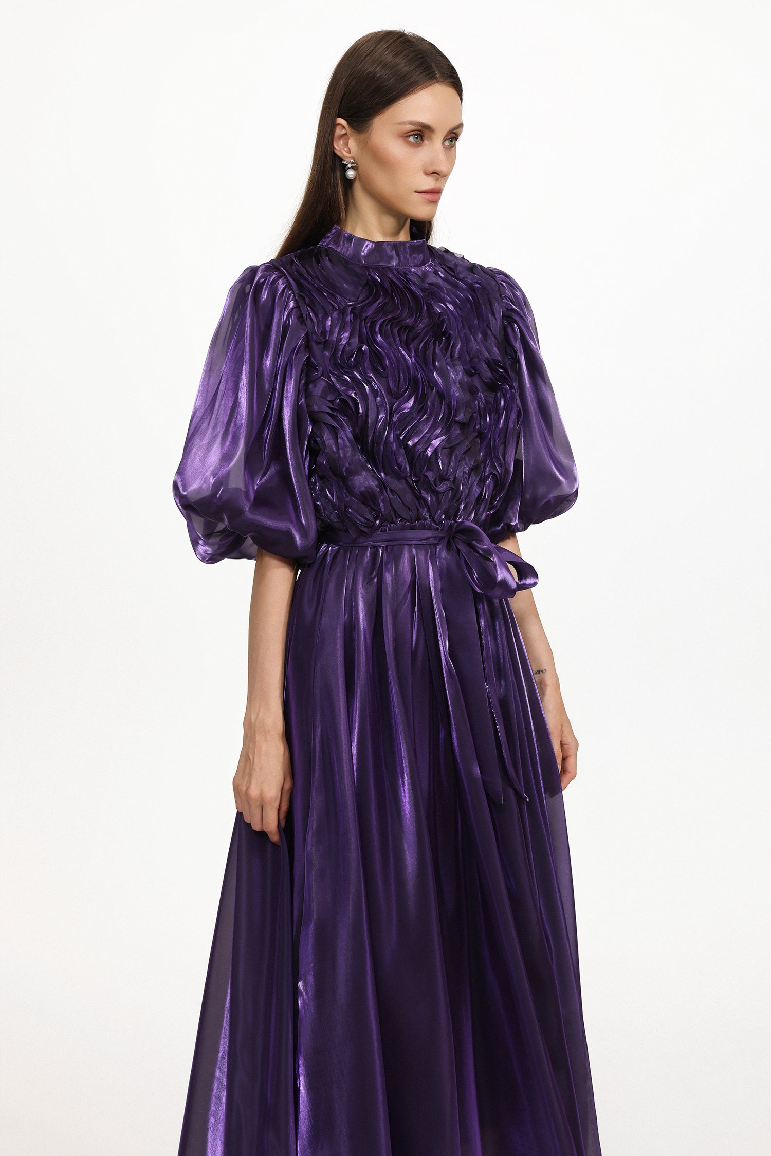 Haven Resort Flowy Puff Sleeve Organza Maxi Dress	