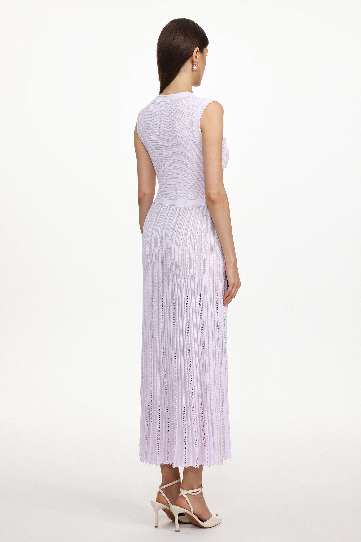 Panra Classic Contour Round Neck Sleeveless Pleated Knit Maxi Dress	