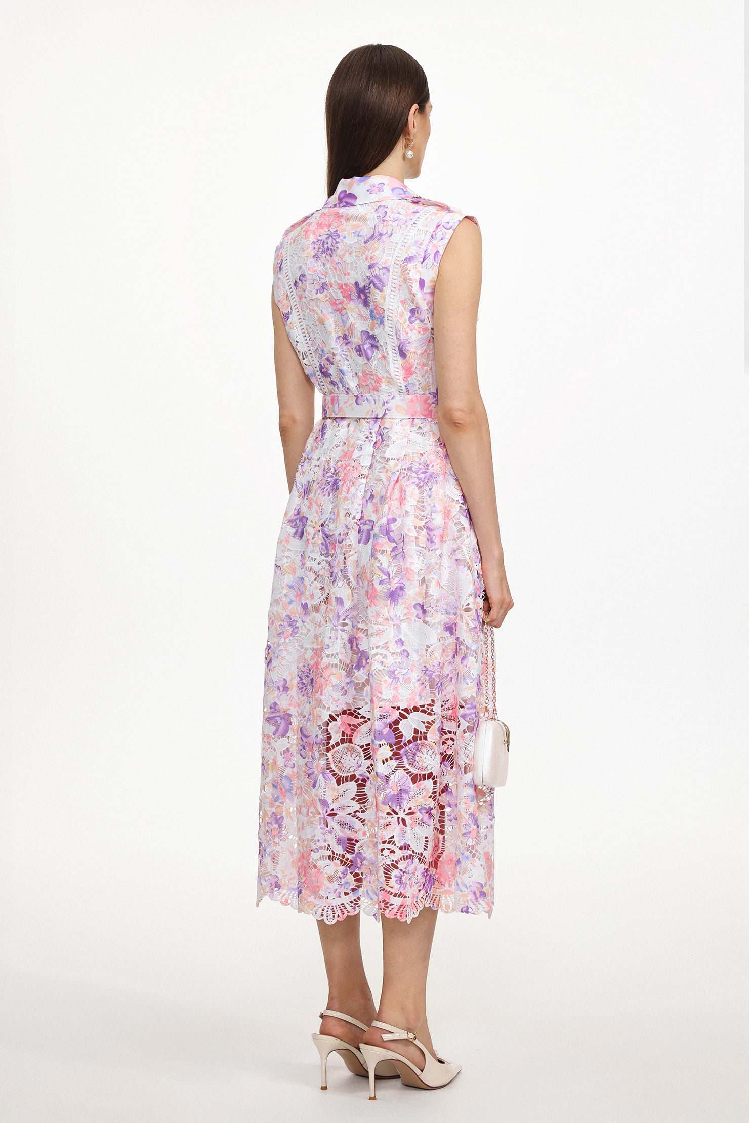 Viya Classic Tailored Sleeveless Floral Print Lace Maxi Dress	