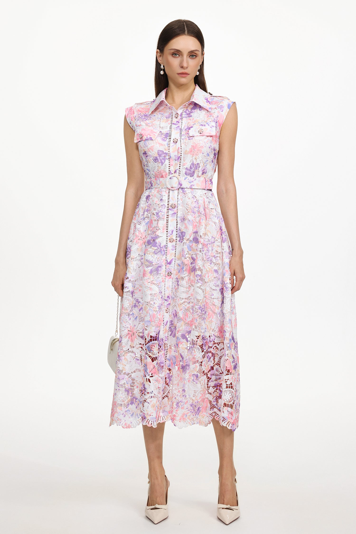 Viya Classic Tailored Sleeveless Floral Print Lace Maxi Dress	