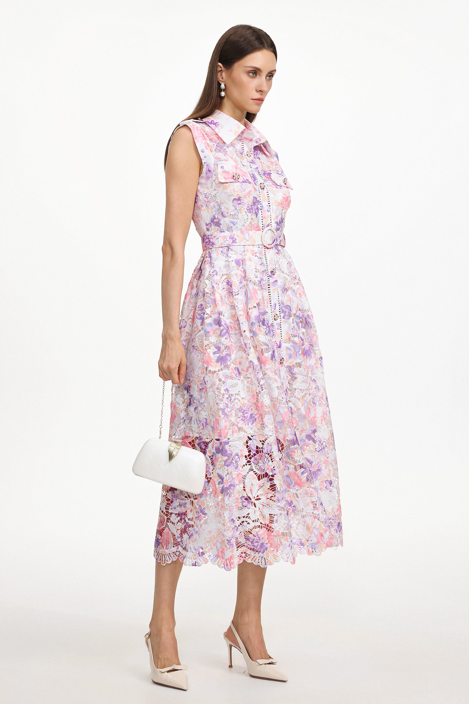 Viya Classic Tailored Sleeveless Floral Print Lace Maxi Dress	