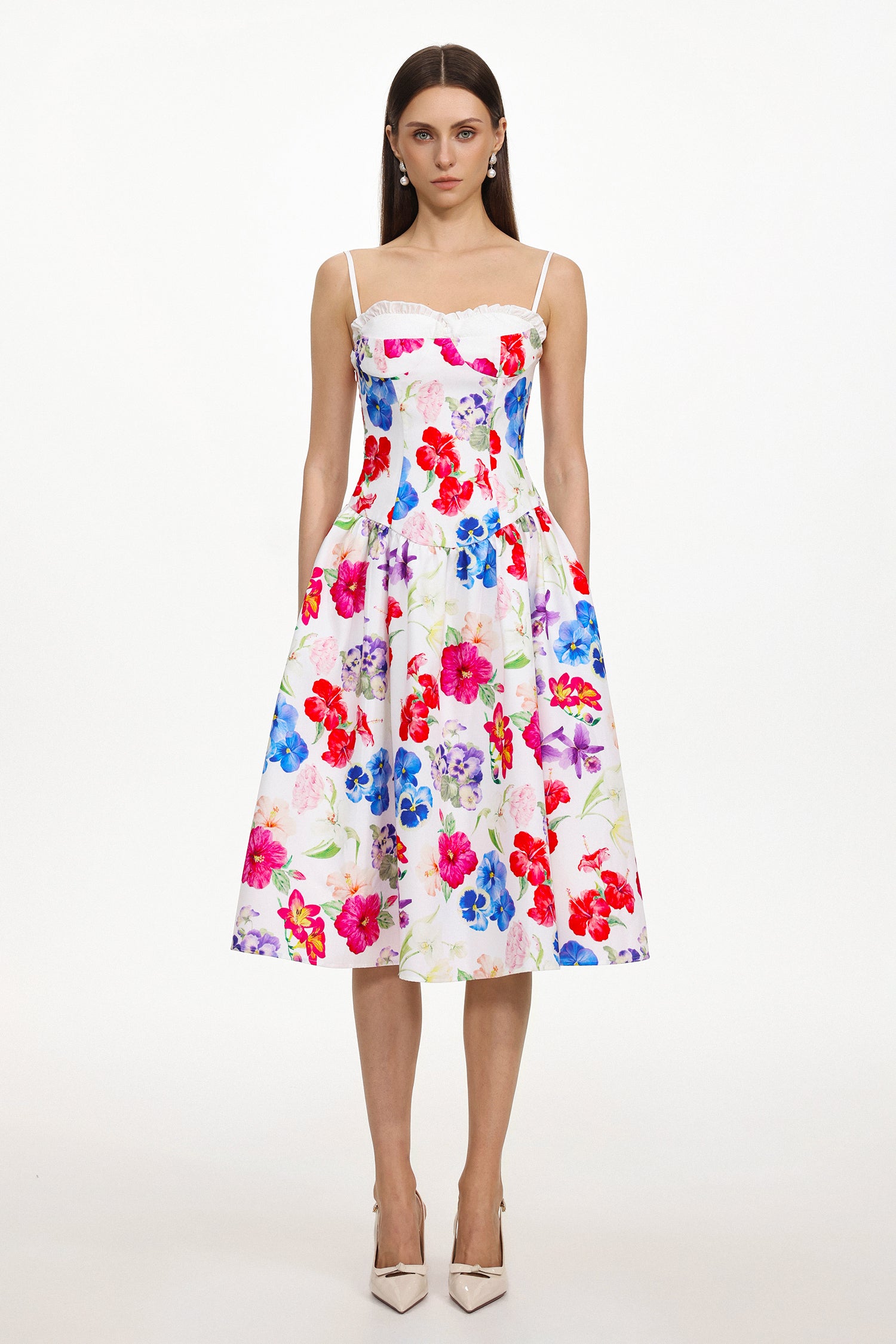 Salo Resort Flowy Sleeveless Floral Print Woven Midi Dress	