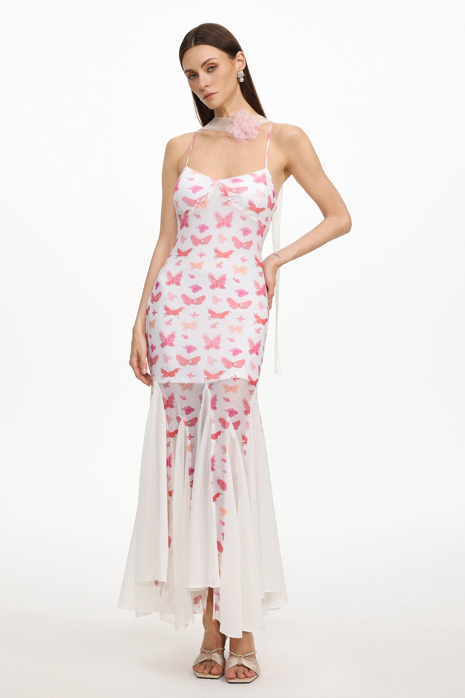 Wyomia Resort Contour Sleeveless Butterfly Print Knit Maxi Dress	