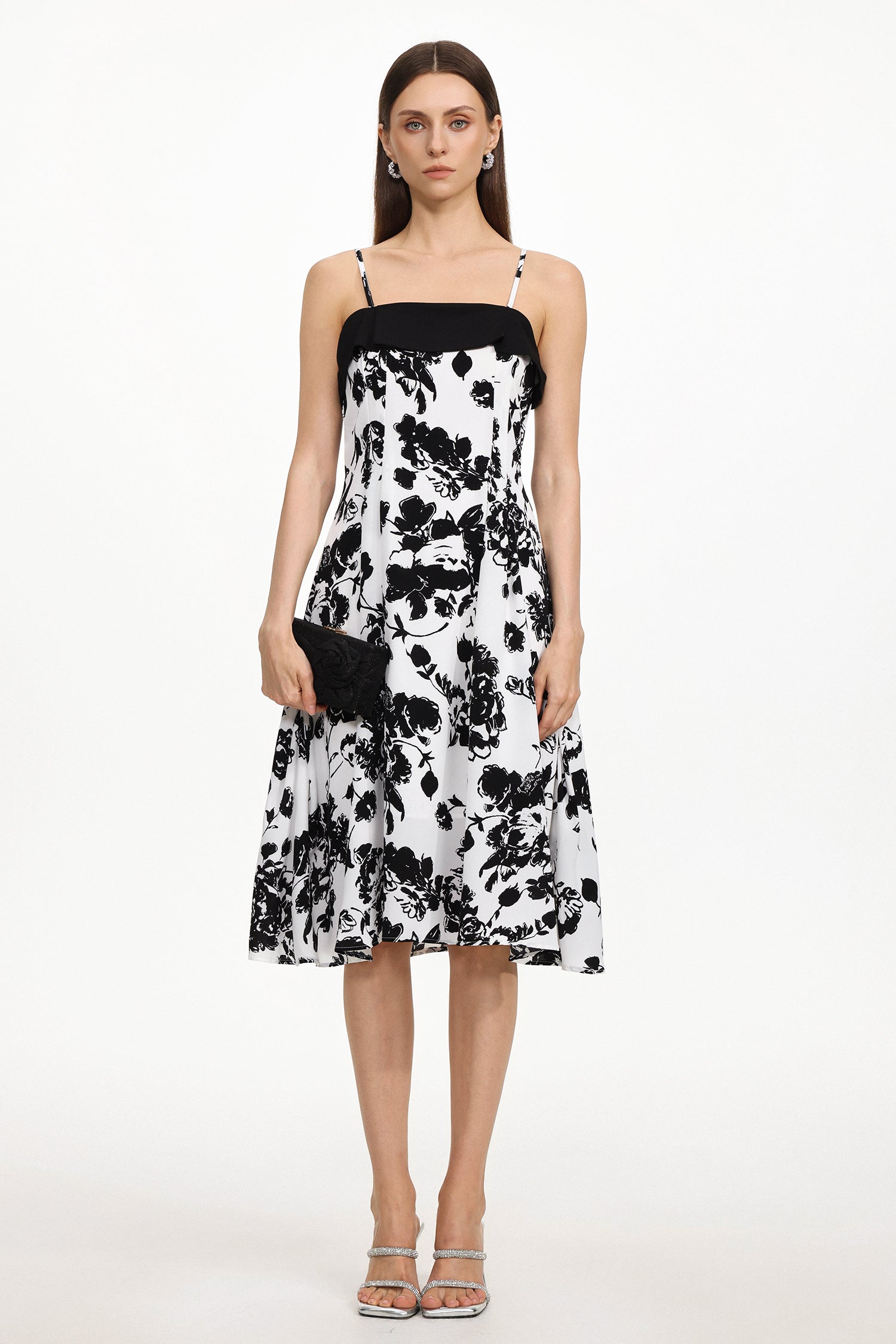 Saniyah Elegant Flowy Sleeveless Floral Print Woven Midi Dress	