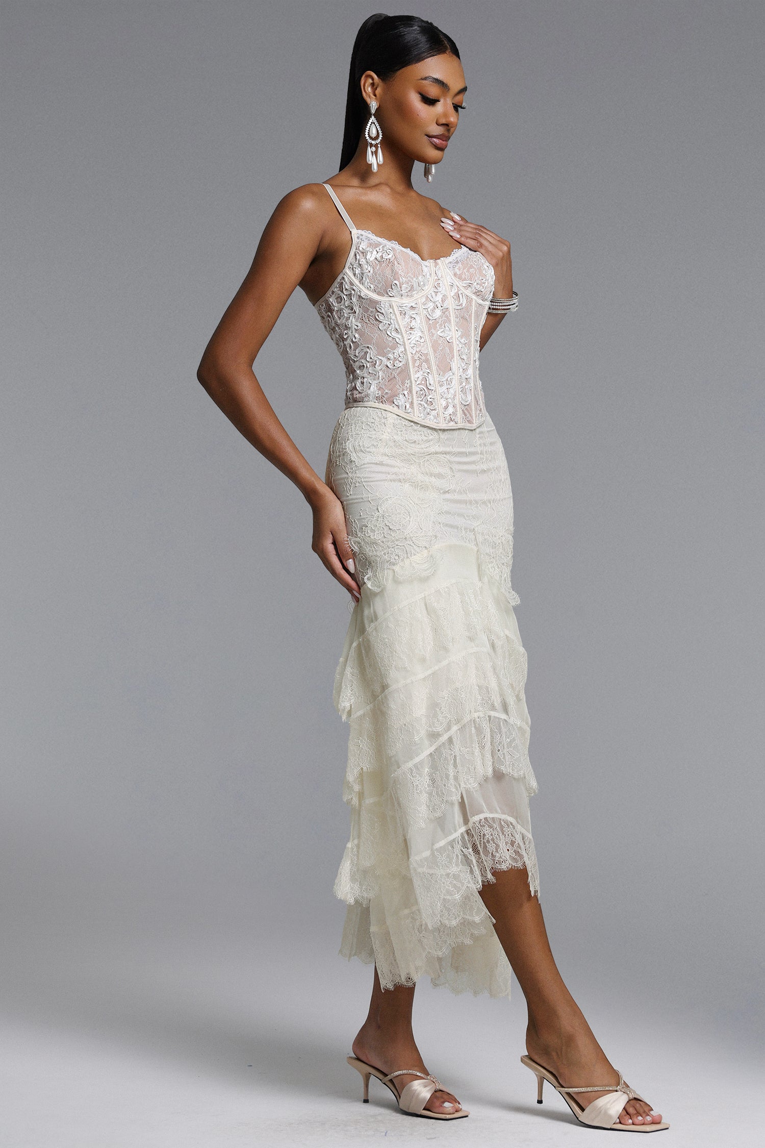 Delilah Romantic Flowy Ruffle Lace Maxi Skirt	