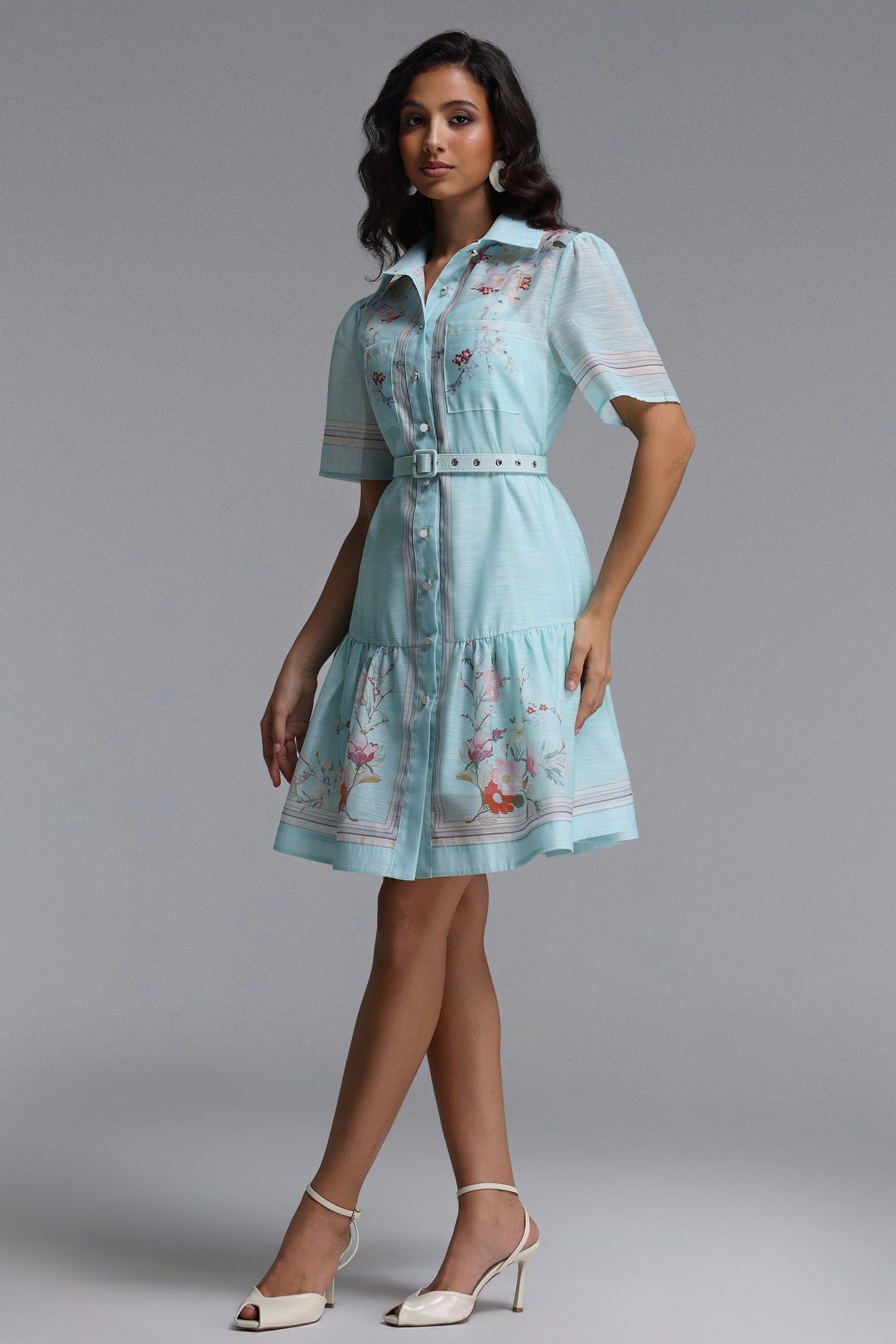 Nikuna Resort Flowy Short Sleeve Floral Print Woven Mini Dress	