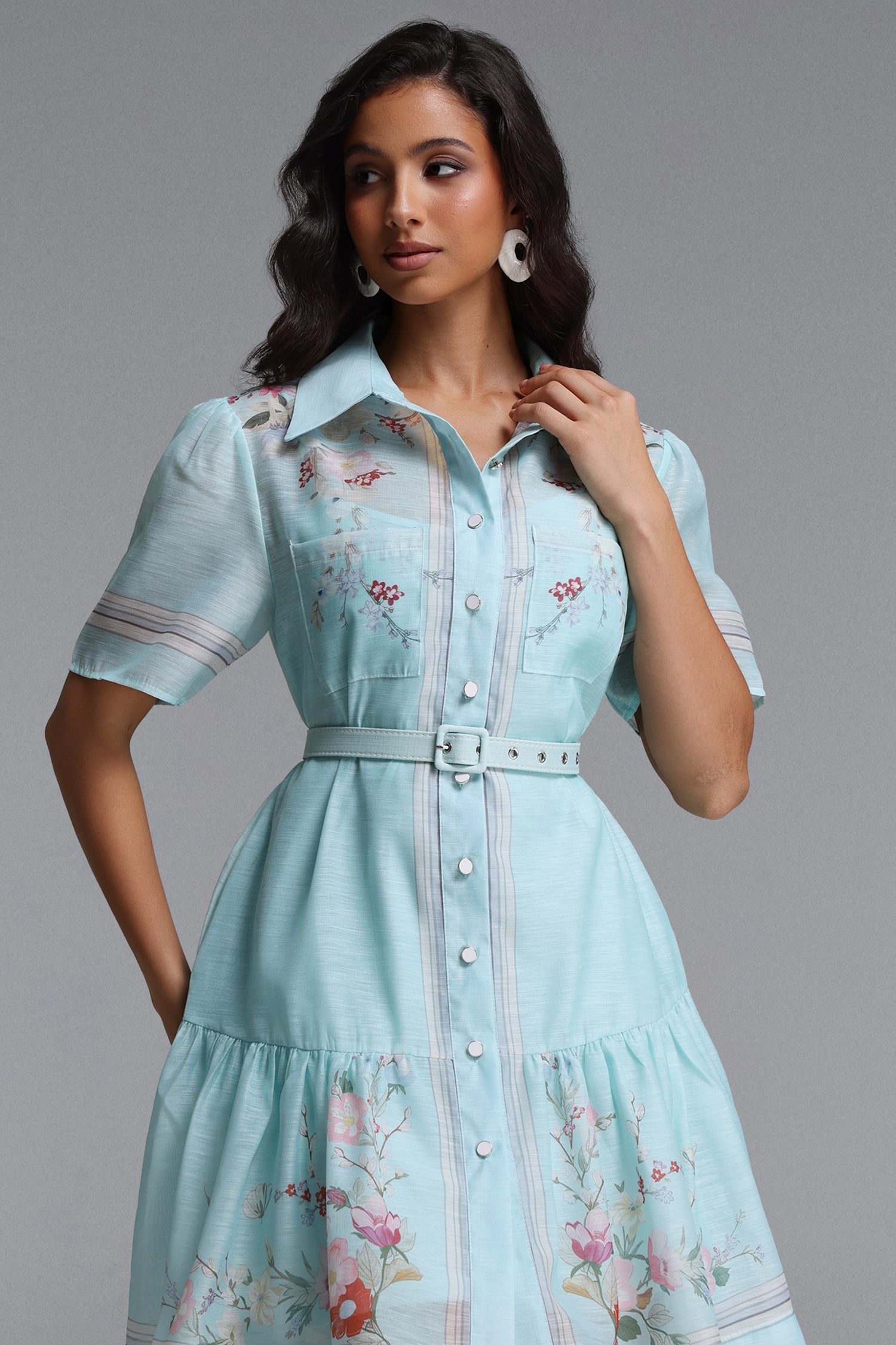 Nikuna Resort Flowy Short Sleeve Floral Print Woven Mini Dress	