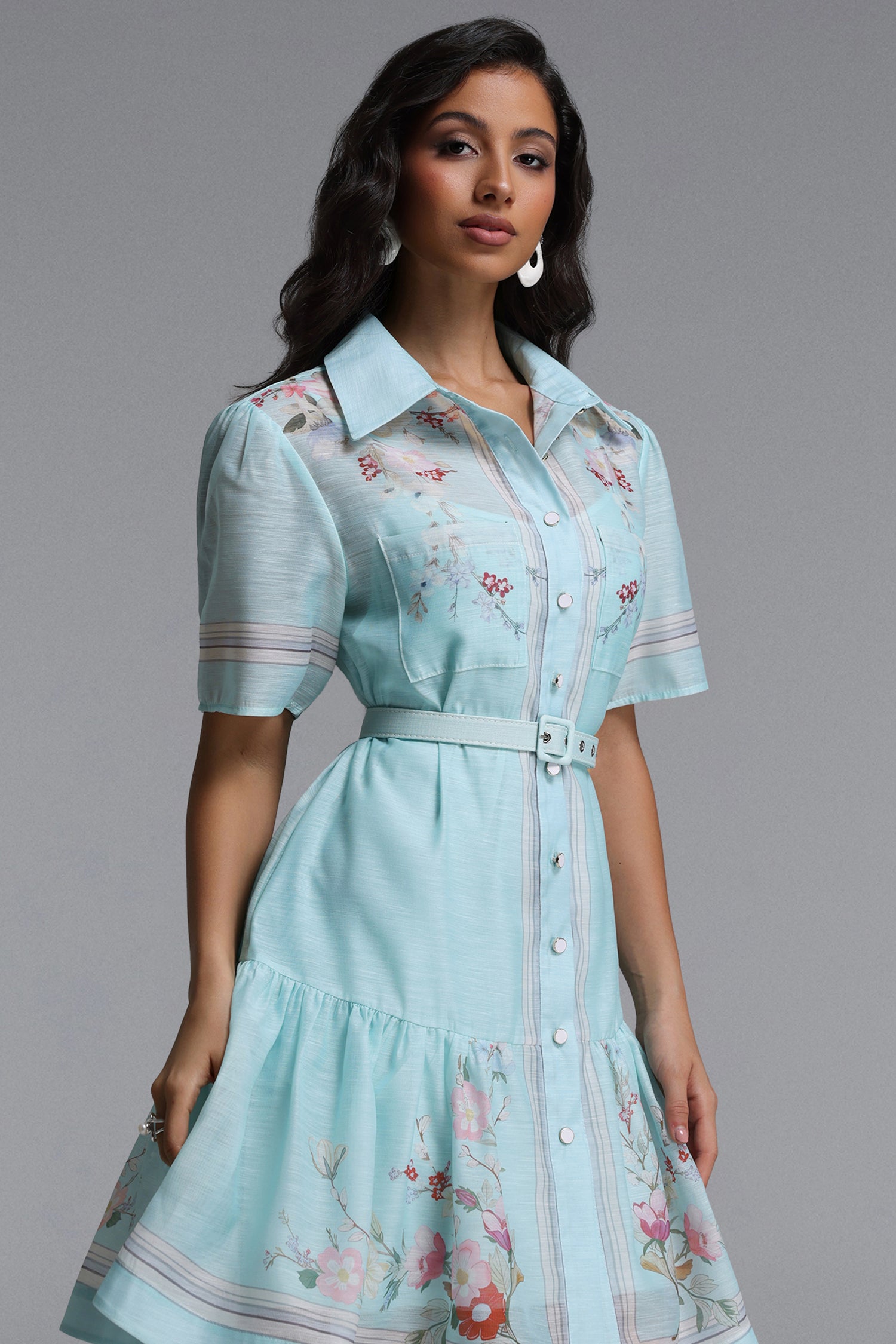 Nikuna Resort Flowy Short Sleeve Floral Print Woven Mini Dress	