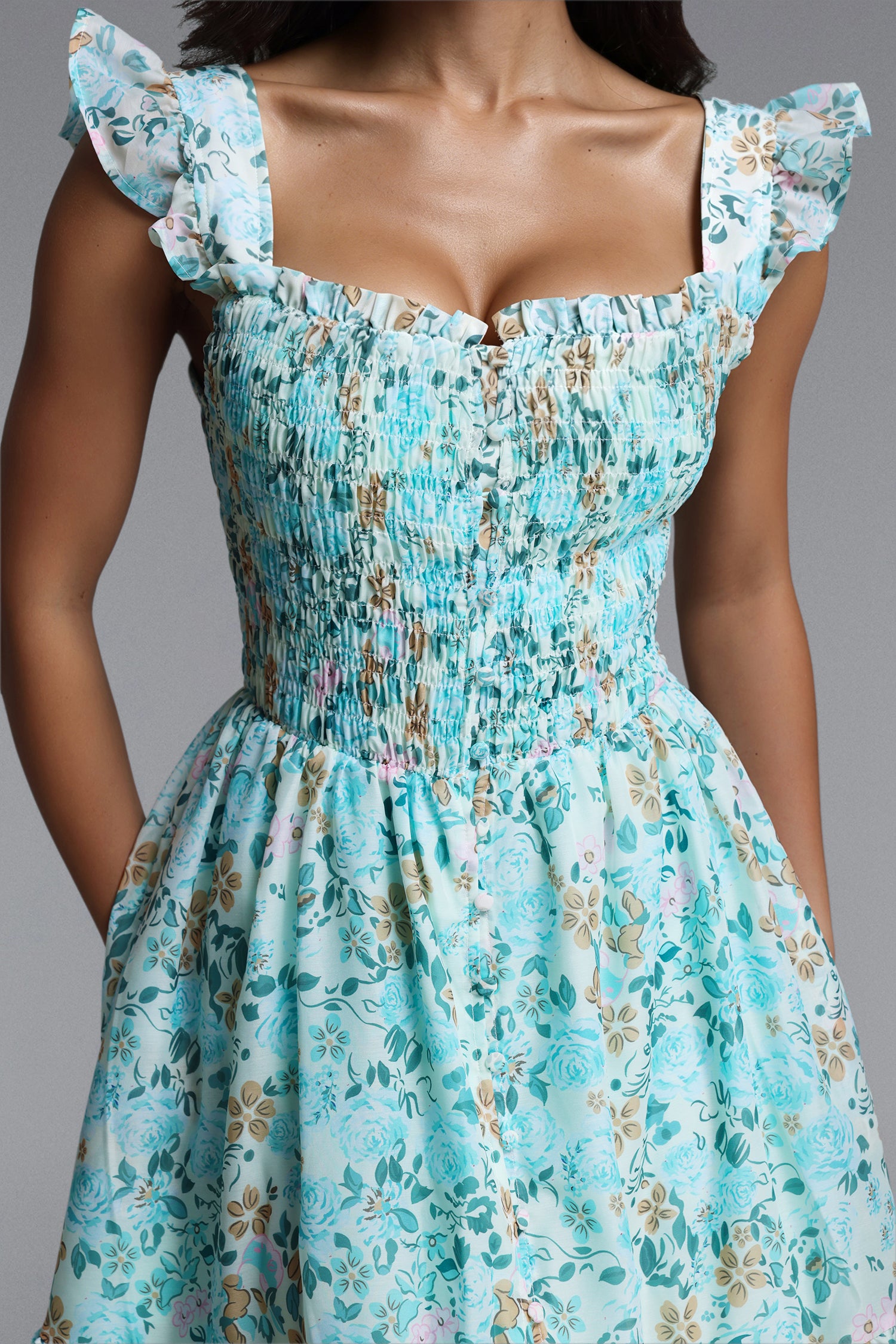 Myla Resort Flowy Sleeveless Ruffle Floral Print Woven Midi Dress	