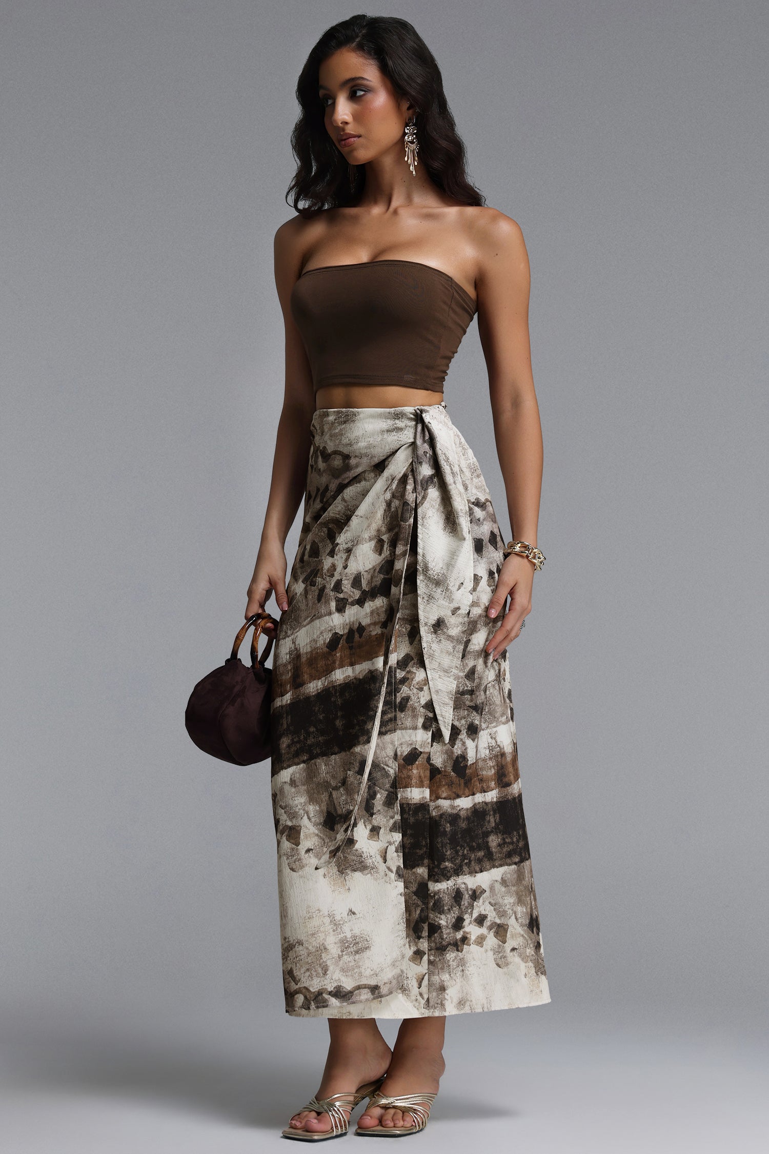 Zavan Resort Flowy Sleeveless Knit Top And Print Woven Skirt Two Piece Set	