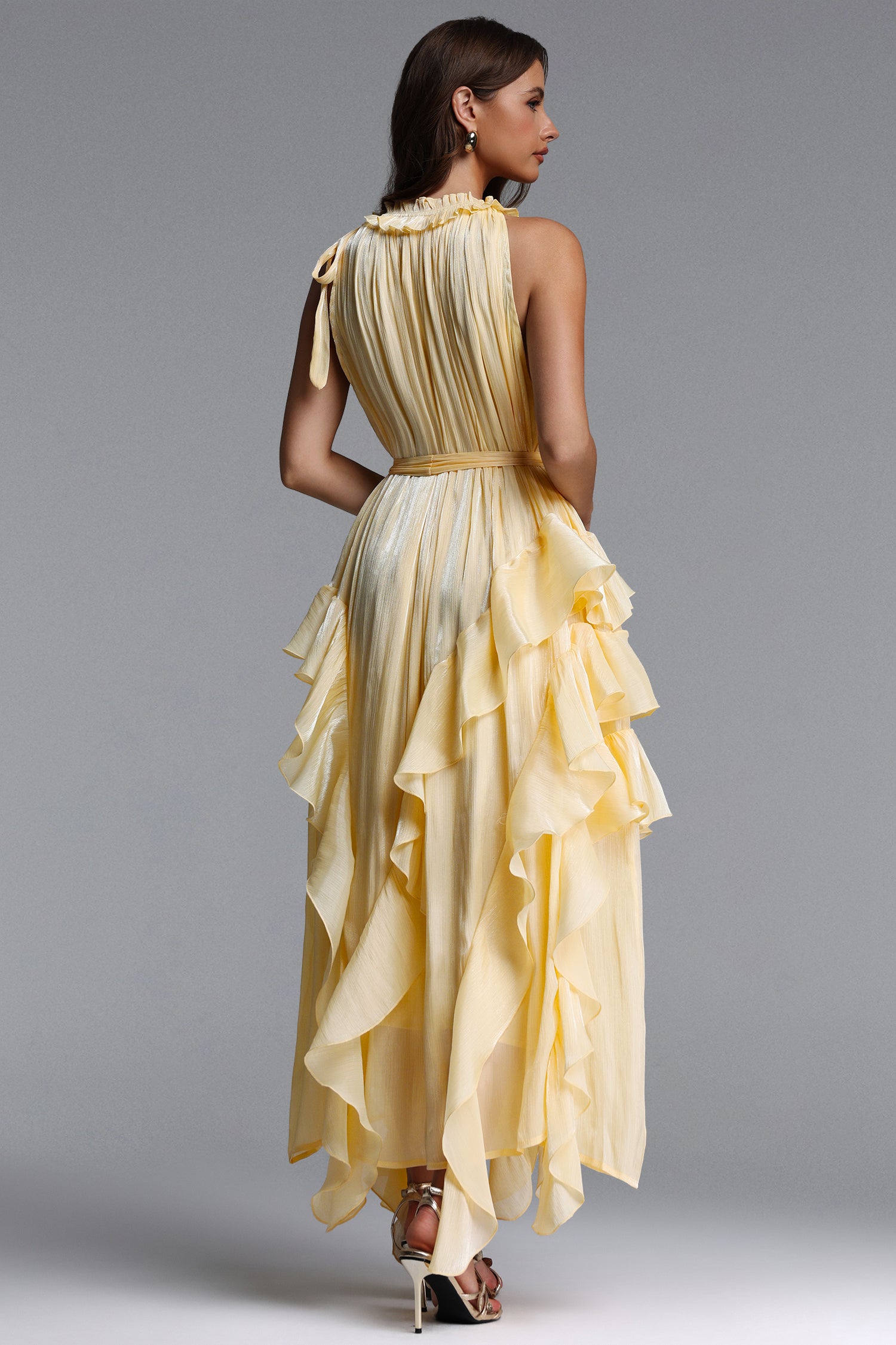 Dazie Resort Flowy Sleeveless Ruffle Organza Maxi Dress	