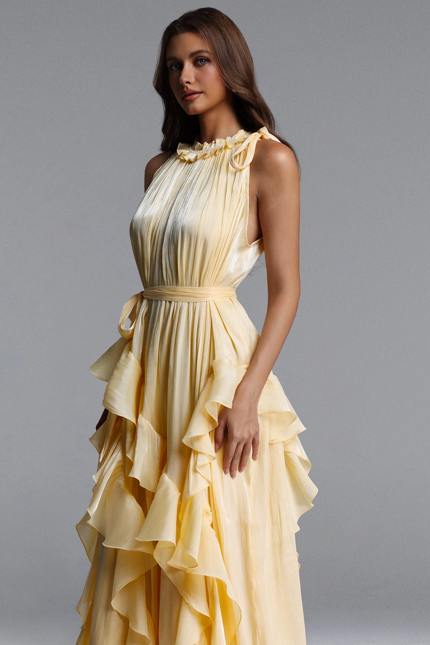 Dazie Resort Flowy Sleeveless Ruffle Organza Maxi Dress	