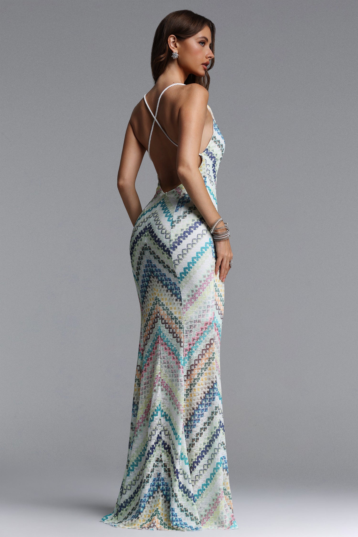 Salama Resort Contour V Neck Sleeveless Print Woven Maxi Dress	