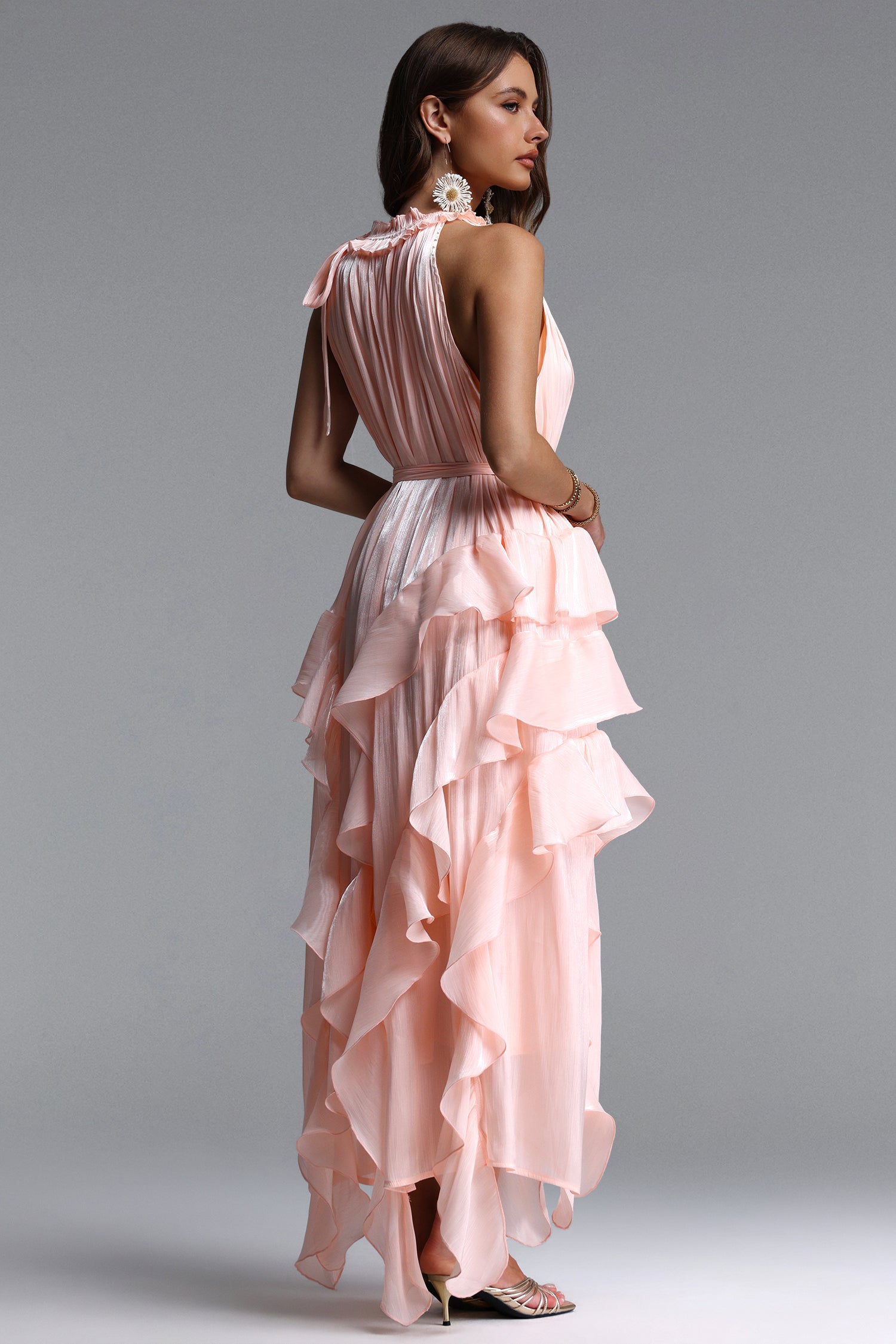 Dazie Resort Flowy Sleeveless Ruffle Organza Maxi Dress	