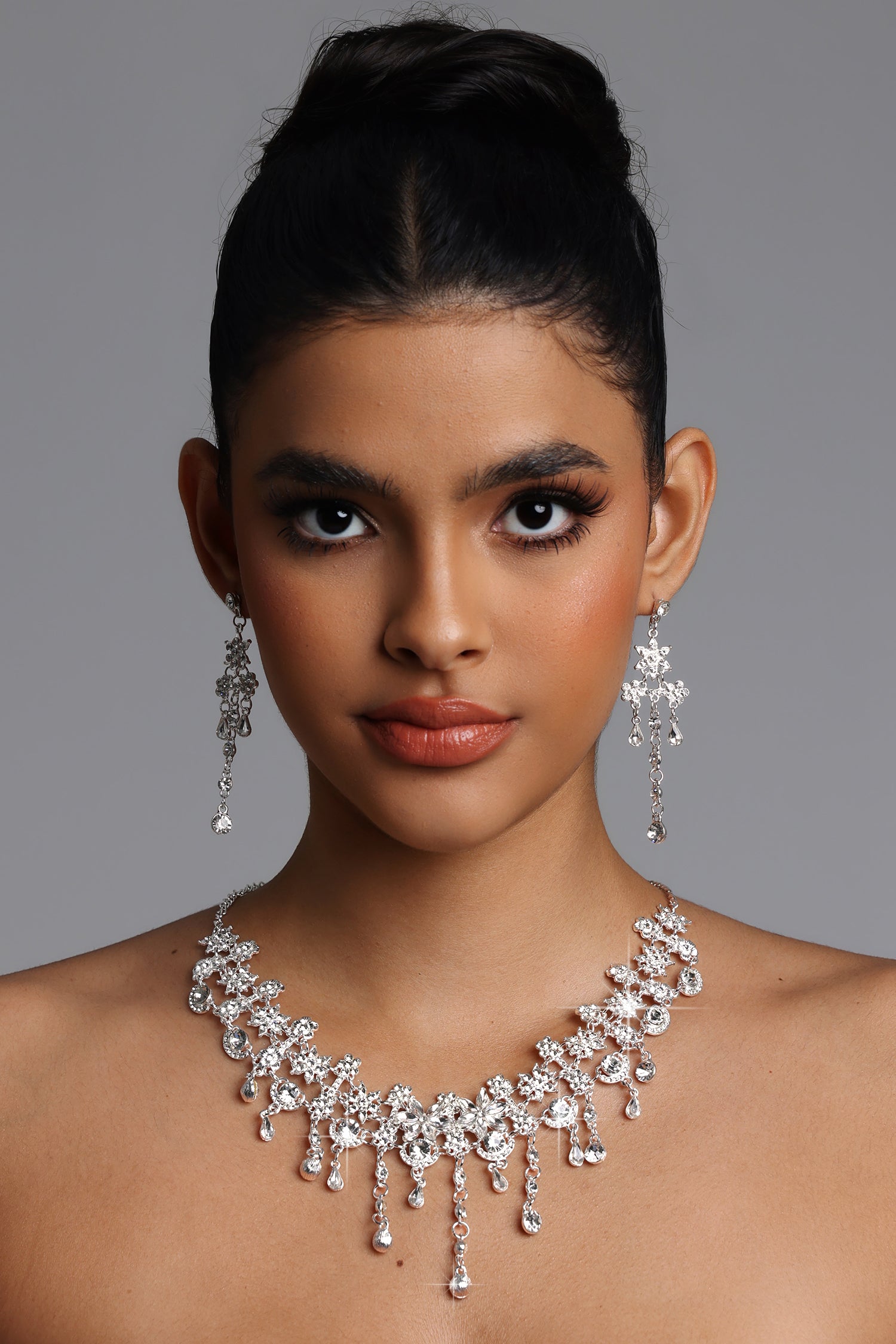Zada Crystal Fringe Choker Necklace  Earrings Set	