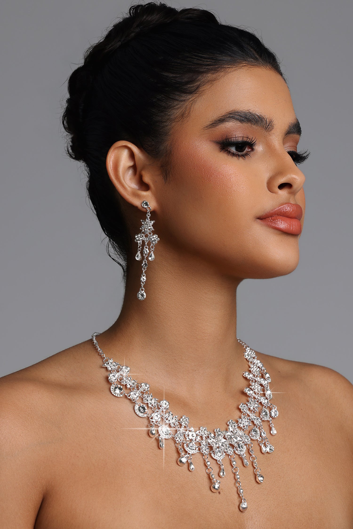 Zada Crystal Fringe Choker Necklace  Earrings Set	