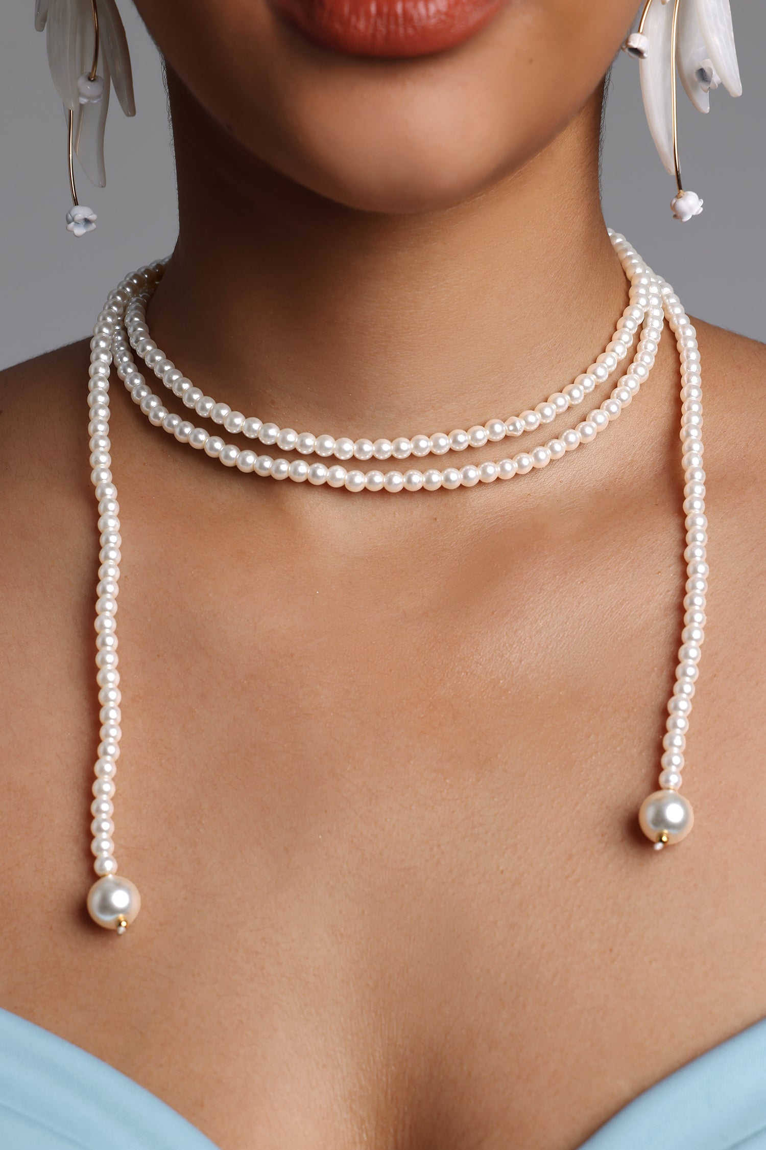 Nunna Multi Layer Pearl Y Shaped Necklace	