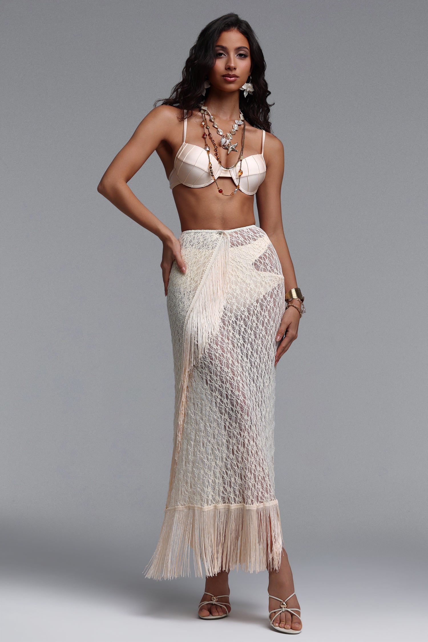 Kaona Resort Flowy Fringe Lace Swimsuit Three Piece Set	