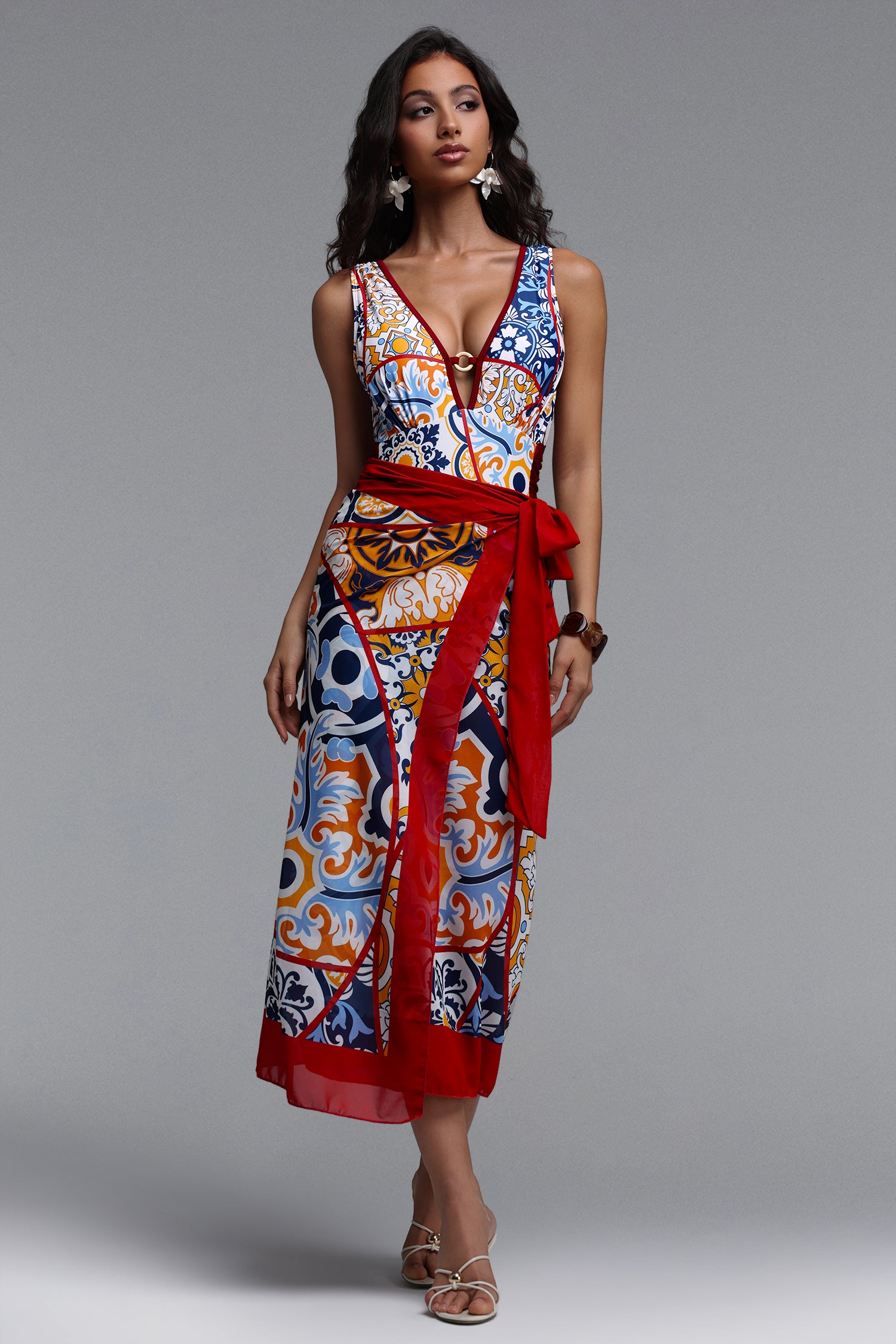 Delia Resort Flowy Print One Piece Swimsuit Two Piece Set	