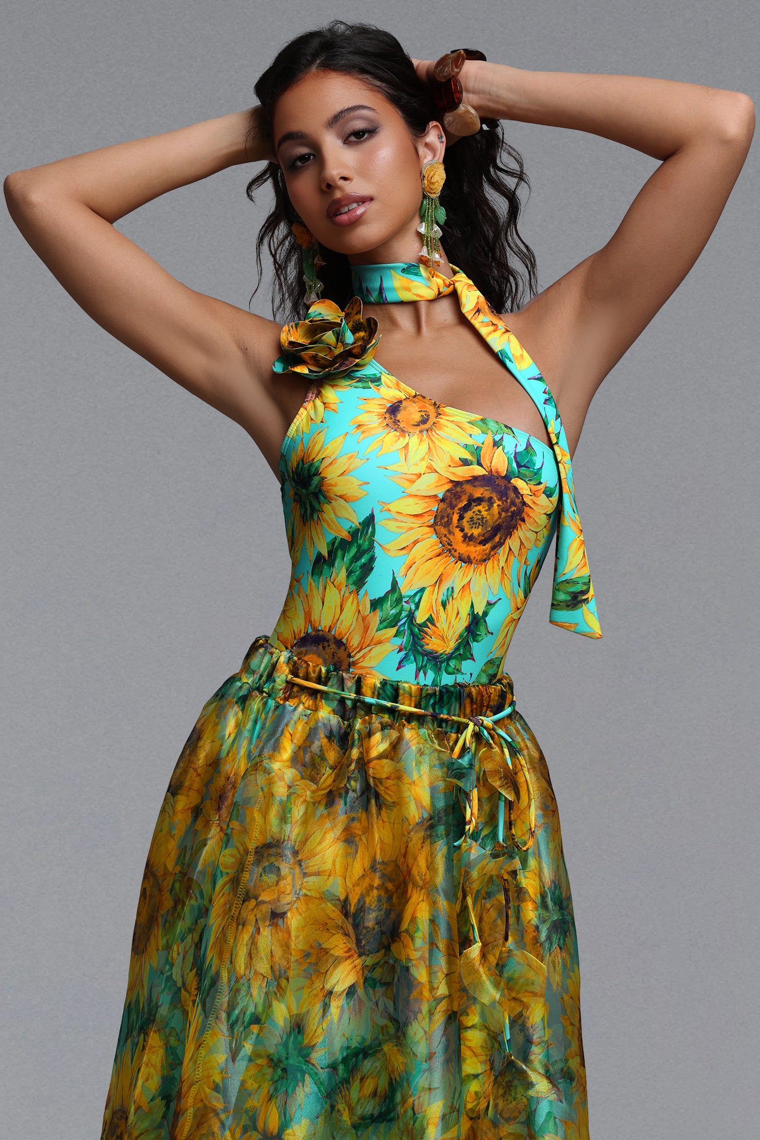 Elsie Resort Flowy Floral Print One Piece Swimsuit Two Piece set	