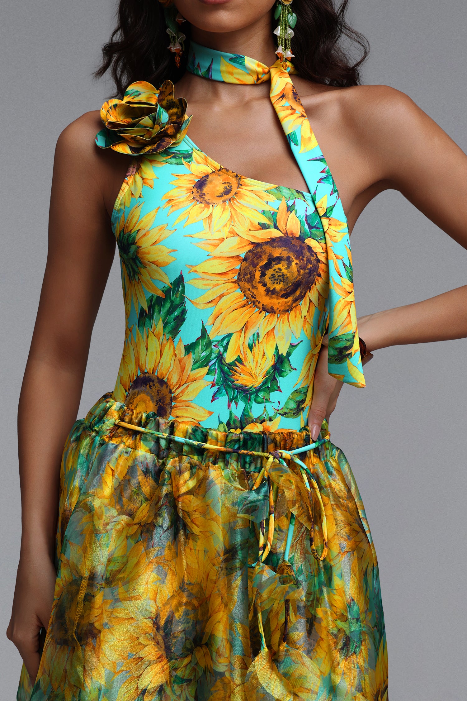 Elsie Resort Flowy Floral Print One Piece Swimsuit Two Piece set	