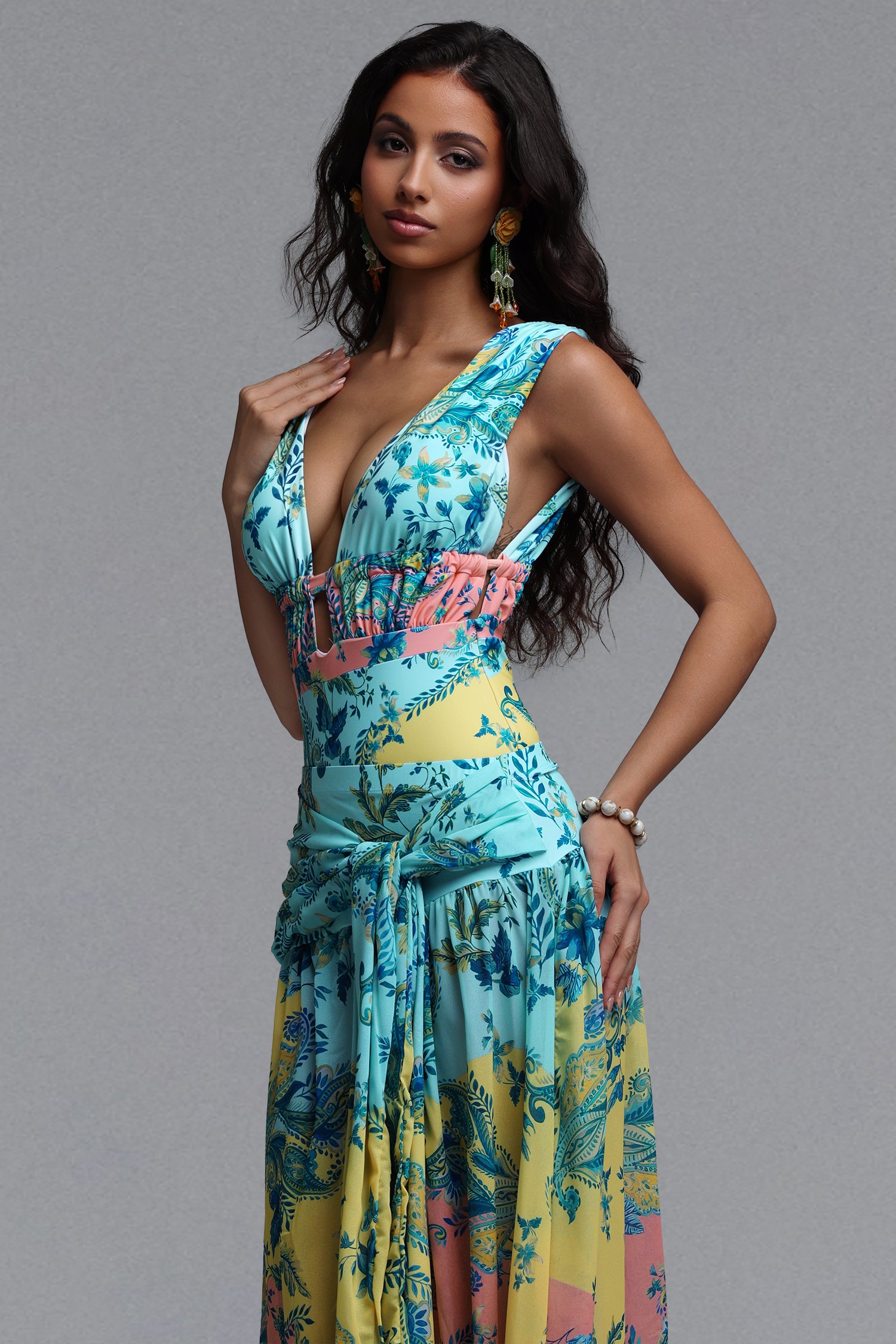 Jussi Resort Flowy Print One Piece Swimsuit Two Piece Set	