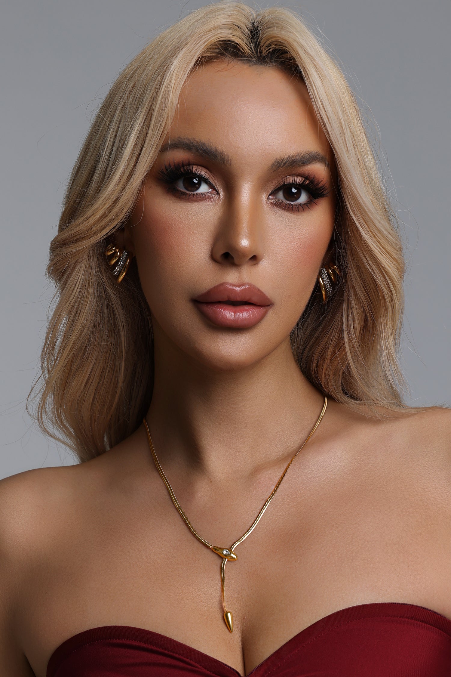 Edmonia Gold Snake Lariat Necklace	
