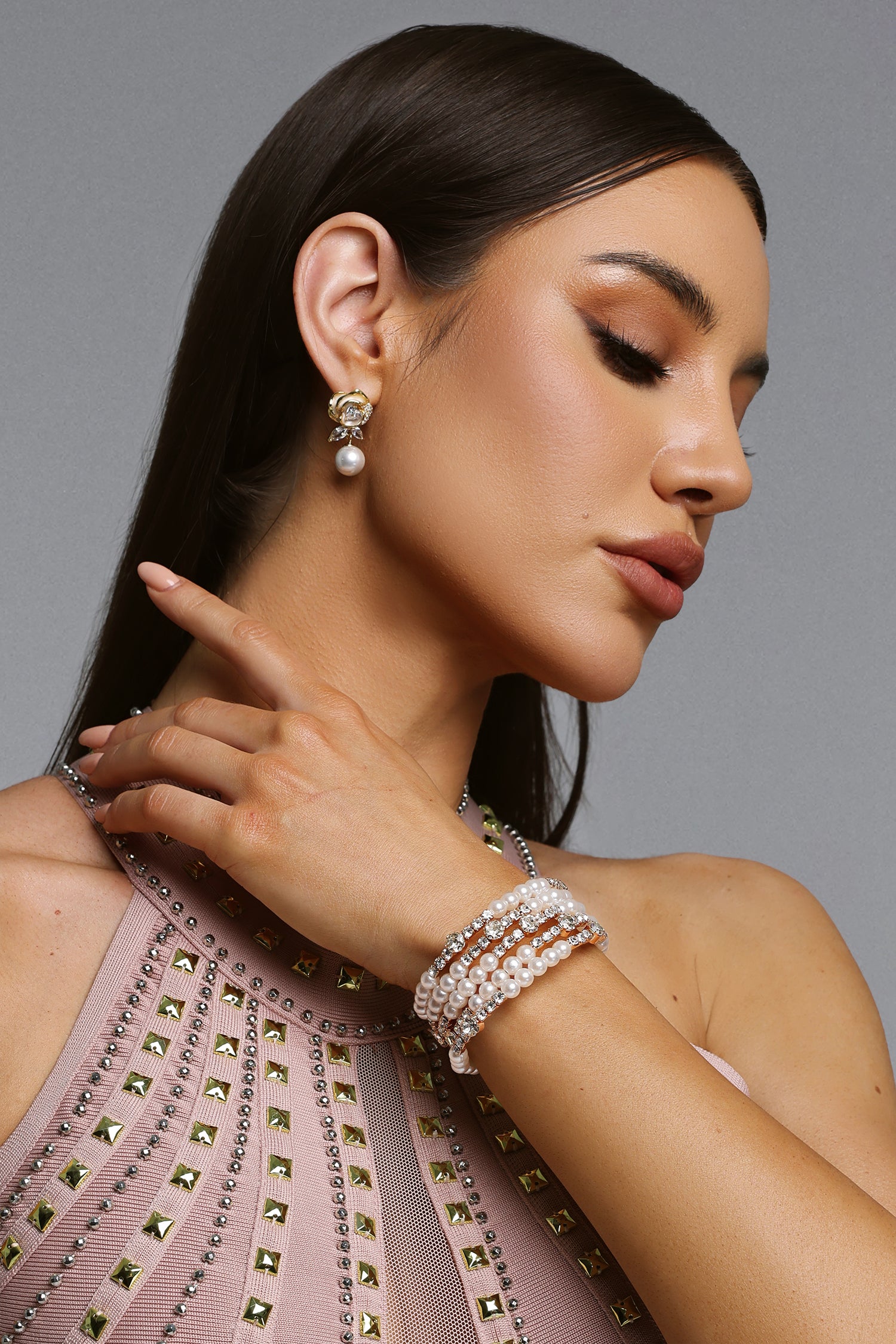 Yaliu Pearl Crystal Multi-Layer Stretch Bracelet	
