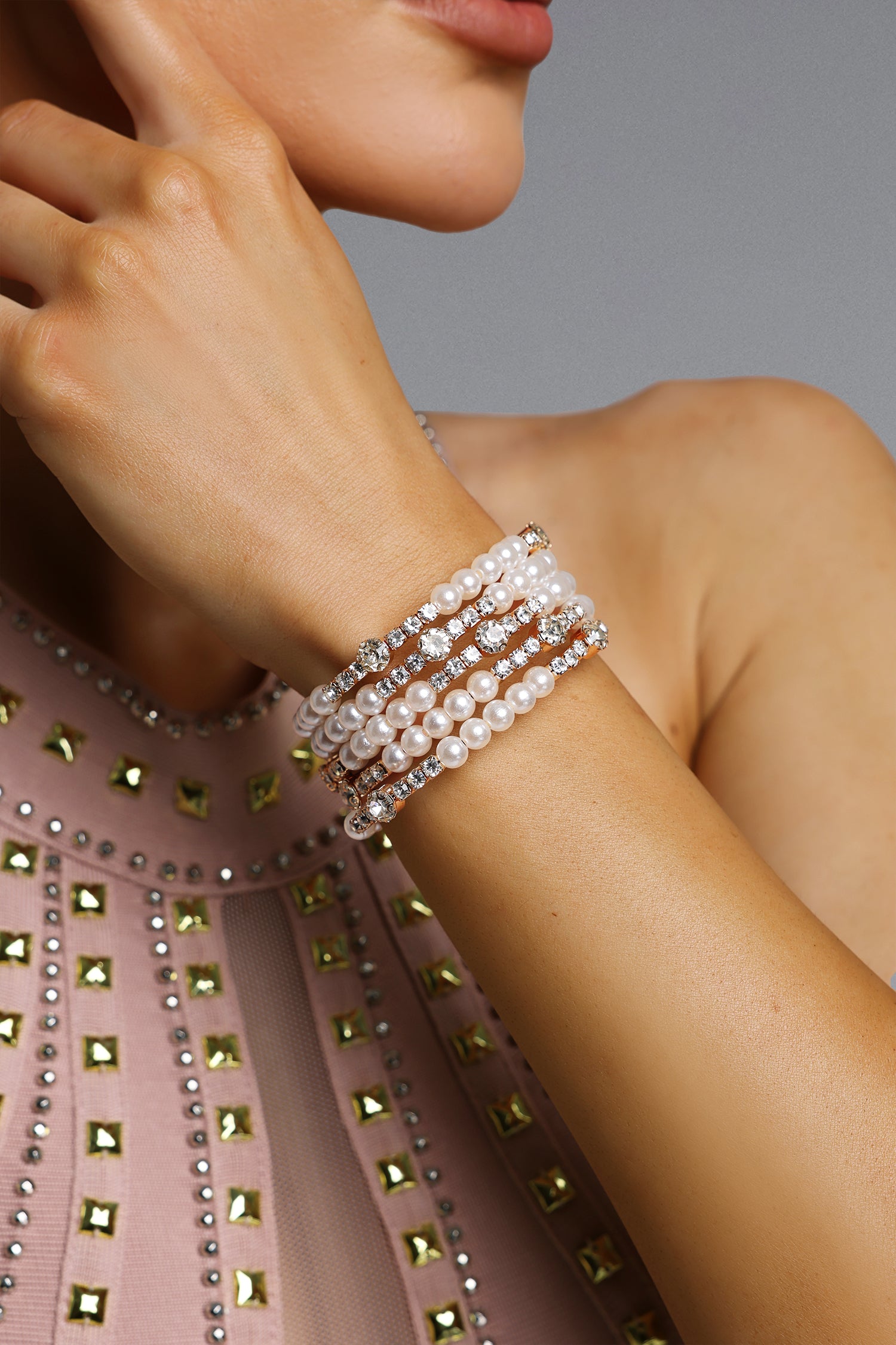 Yaliu Pearl Crystal Multi-Layer Stretch Bracelet	