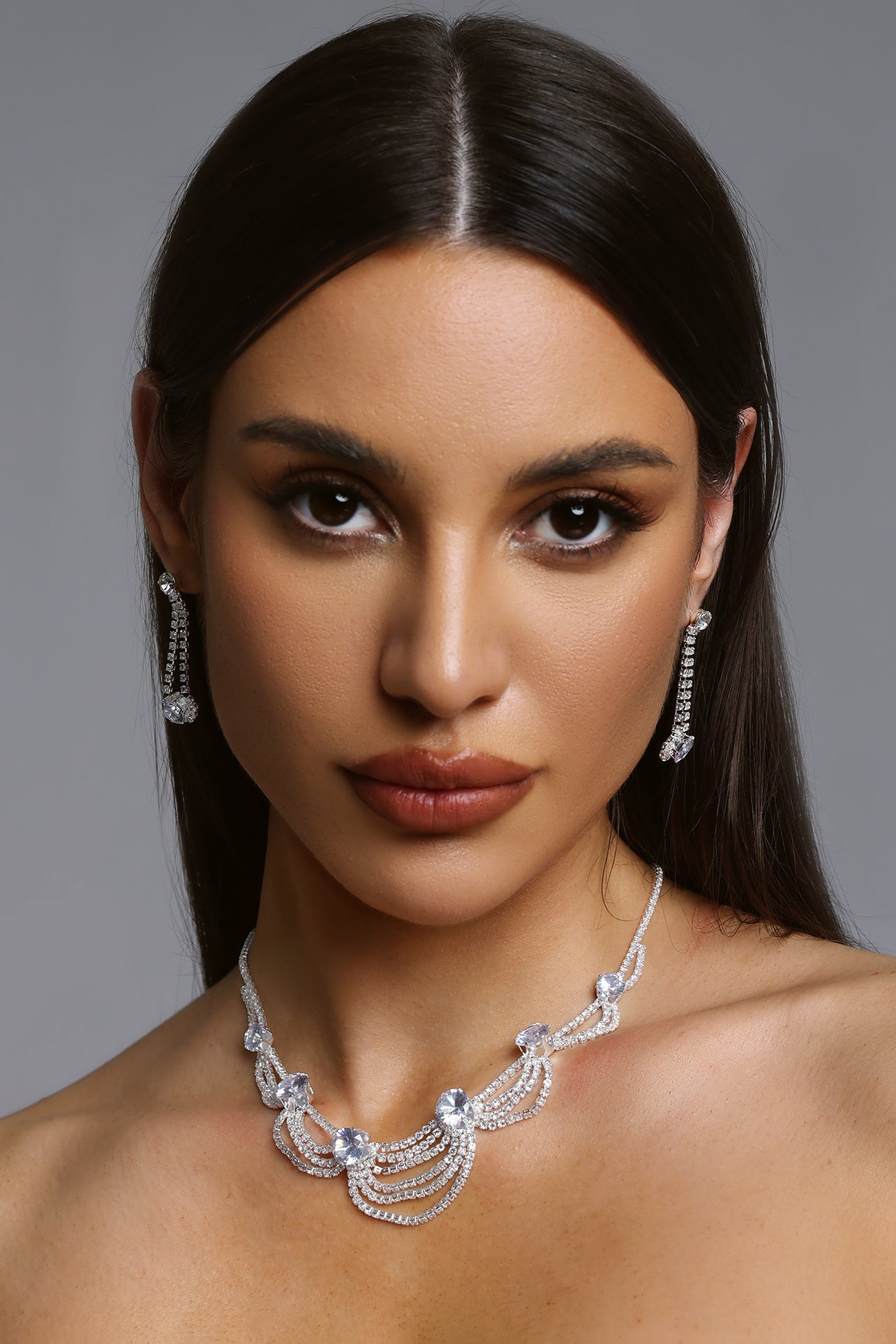 Zarinny Multi Layer Tassel Cubic  Necklace And Earrings Set	