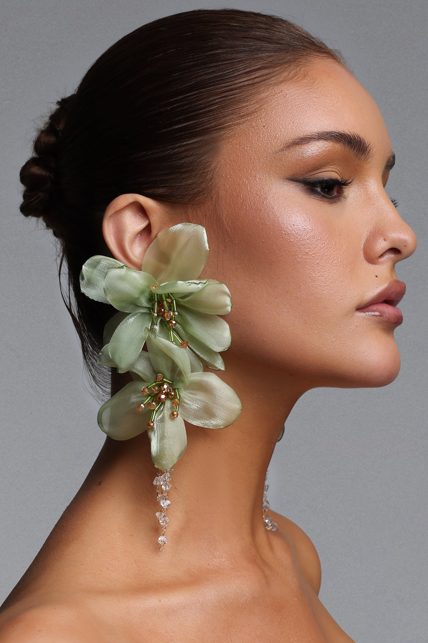 Lalie Fabric Flower Crystal Tassel Earrings	