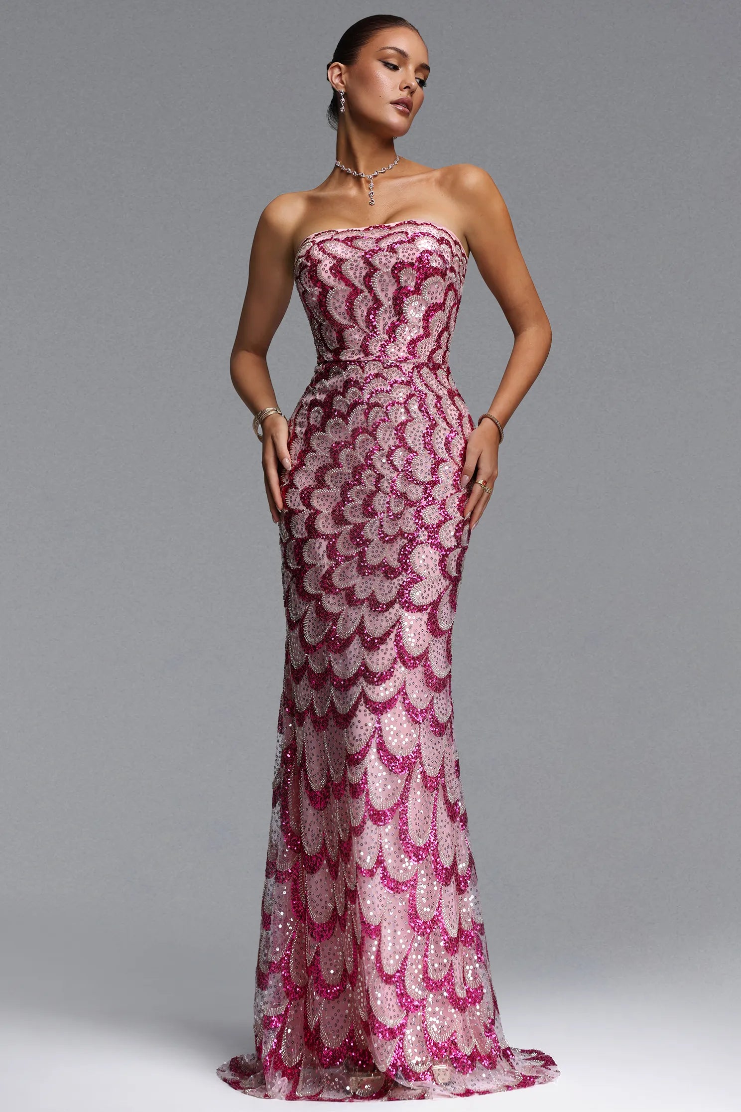 Facia Romantic Contour Strapless Sequin Maxi Dress