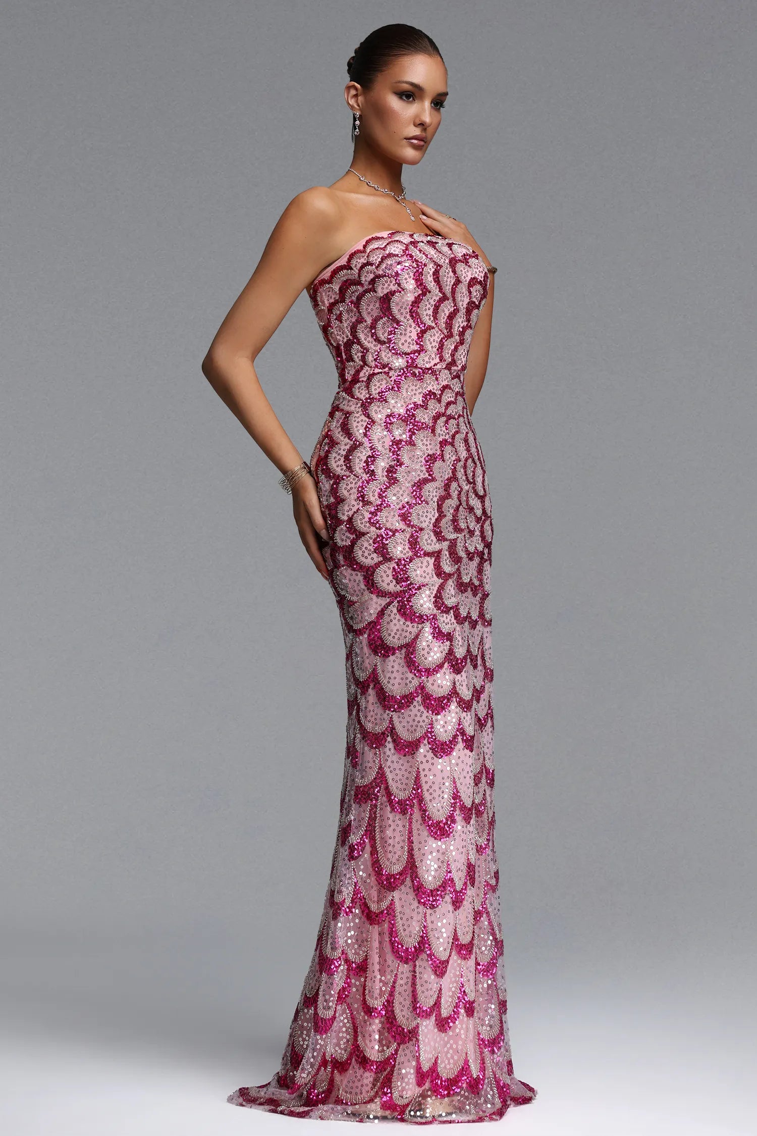 Facia Romantic Contour Strapless Sequin Maxi Dress