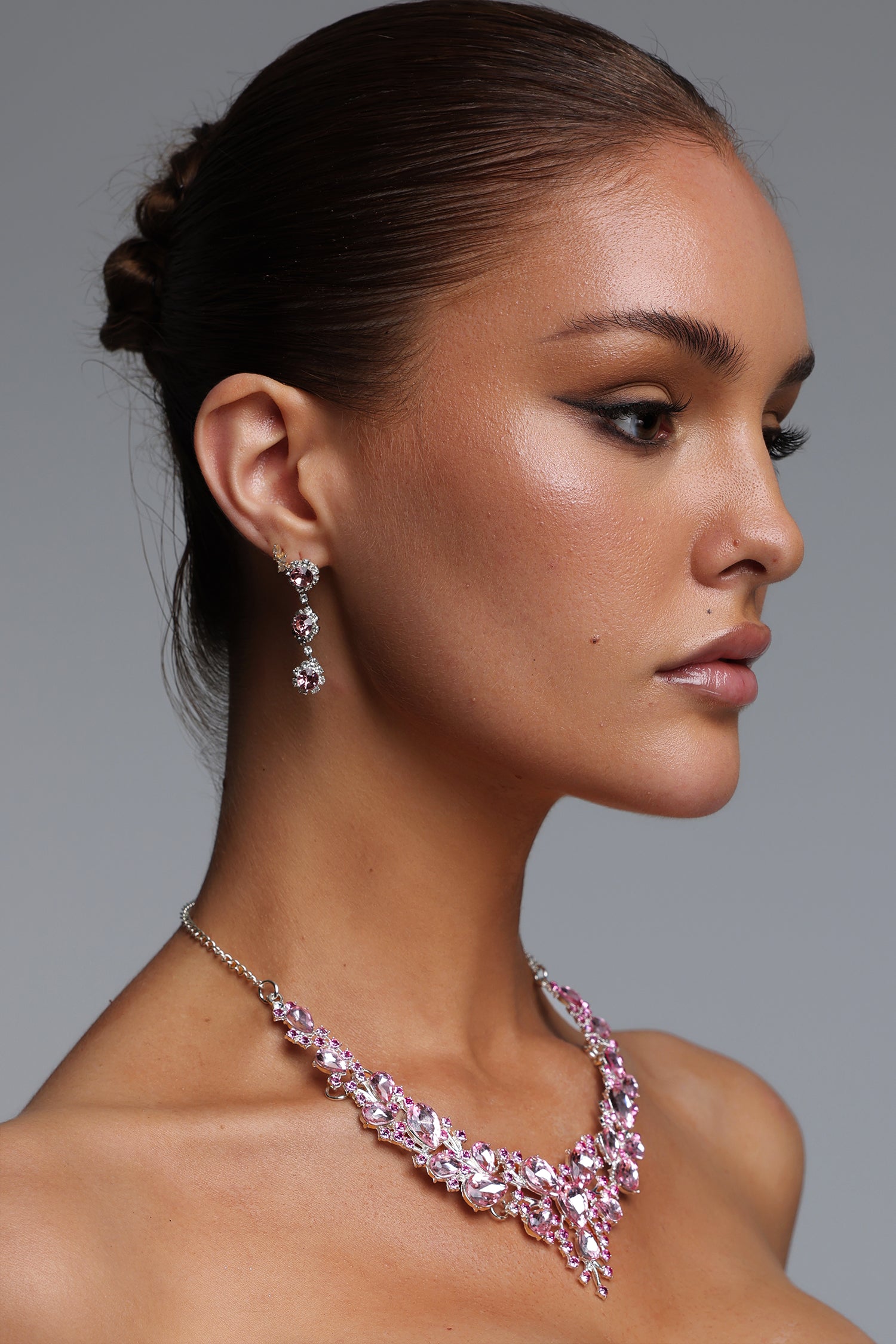Timesha Pink Crystal Floral Statement Necklace	