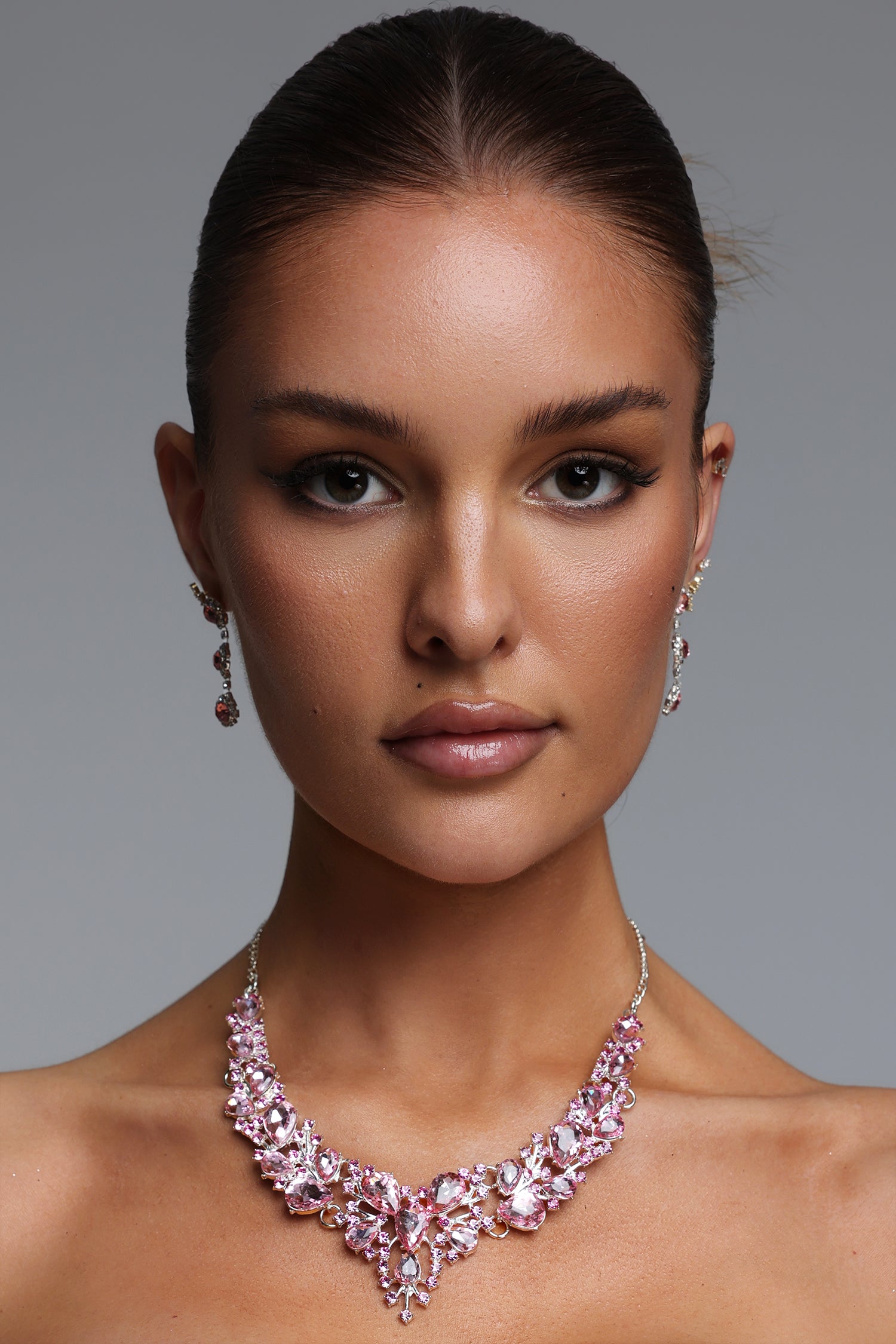 Timesha Pink Crystal Floral Statement Necklace	