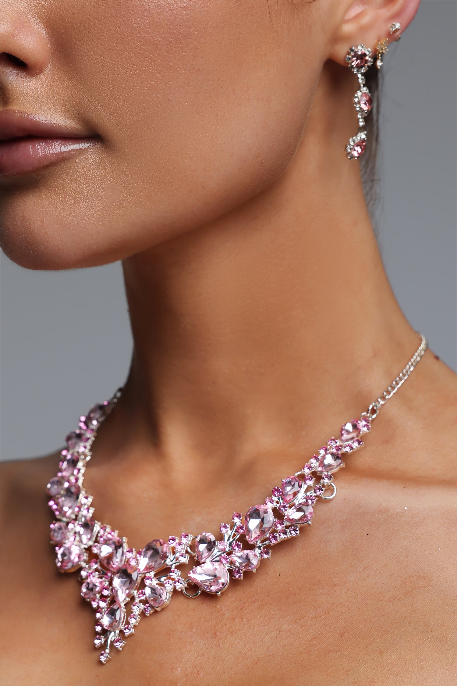 Timesha Pink Crystal Floral Statement Necklace	