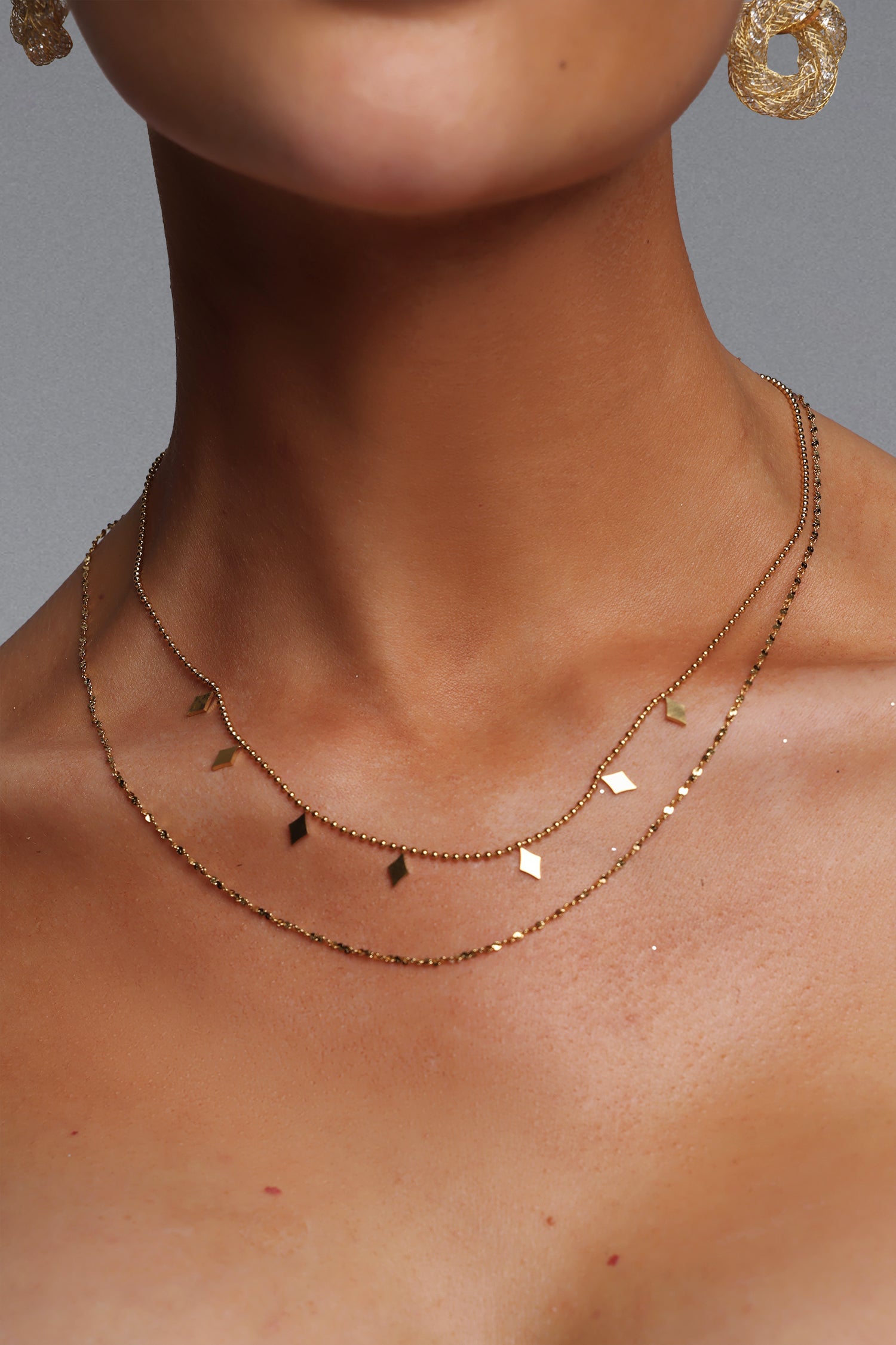 Wesani Double Layer Diamond Charm Beaded Chain Necklace	