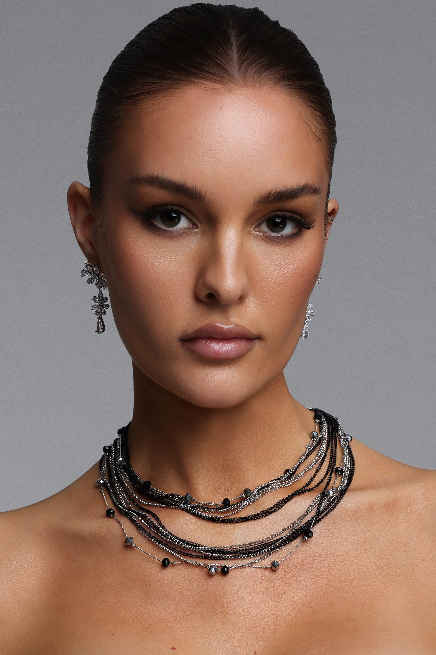 Denny Multi Layer Beaded Chain Necklace	